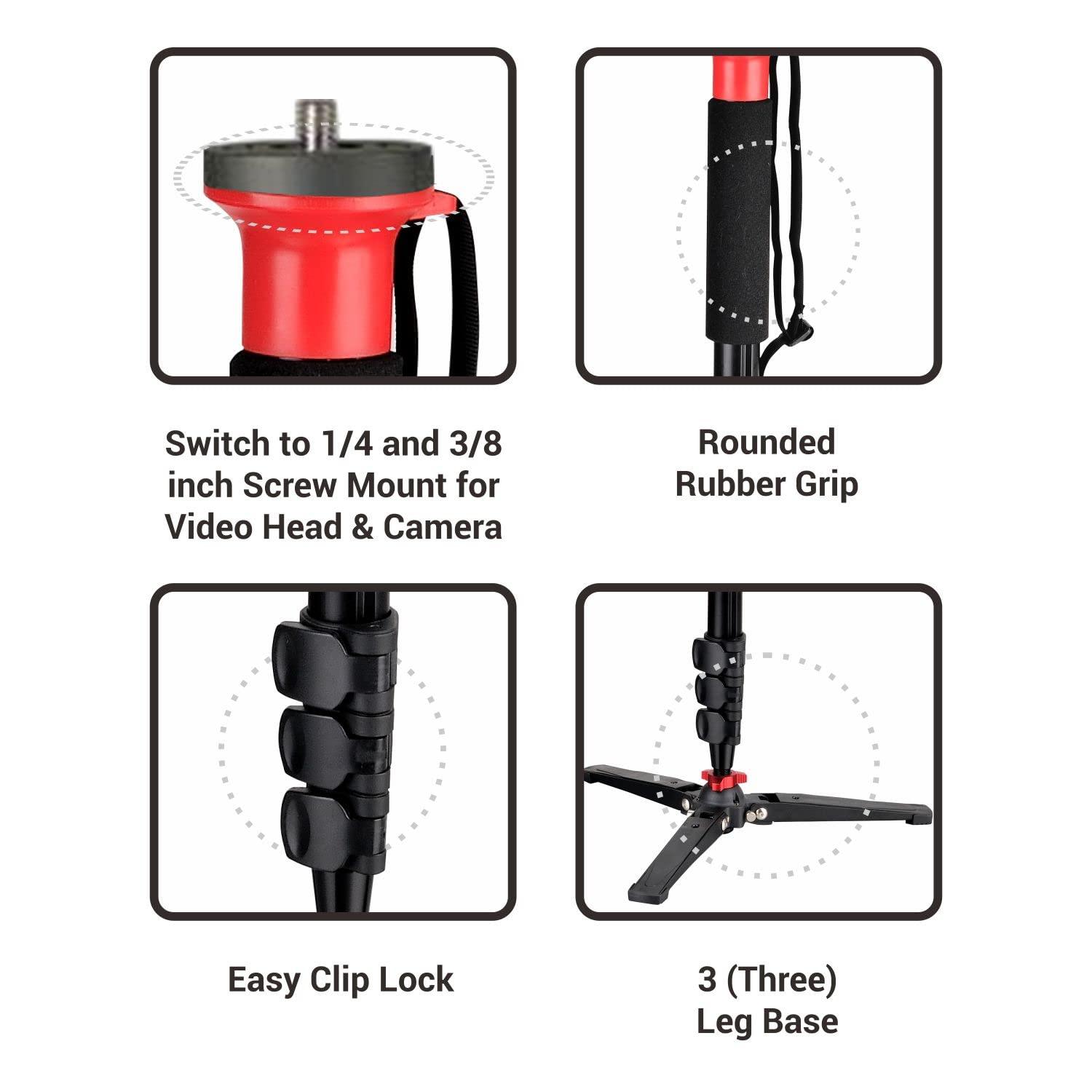 Digitek (DMP-70) Professional Monopod with Flip Lock, Portable & Stable Monopod with 3 Leg Base, Max. Operating Height: (5.56 Feet), Max. Load Up to: 3 kg - Digitek