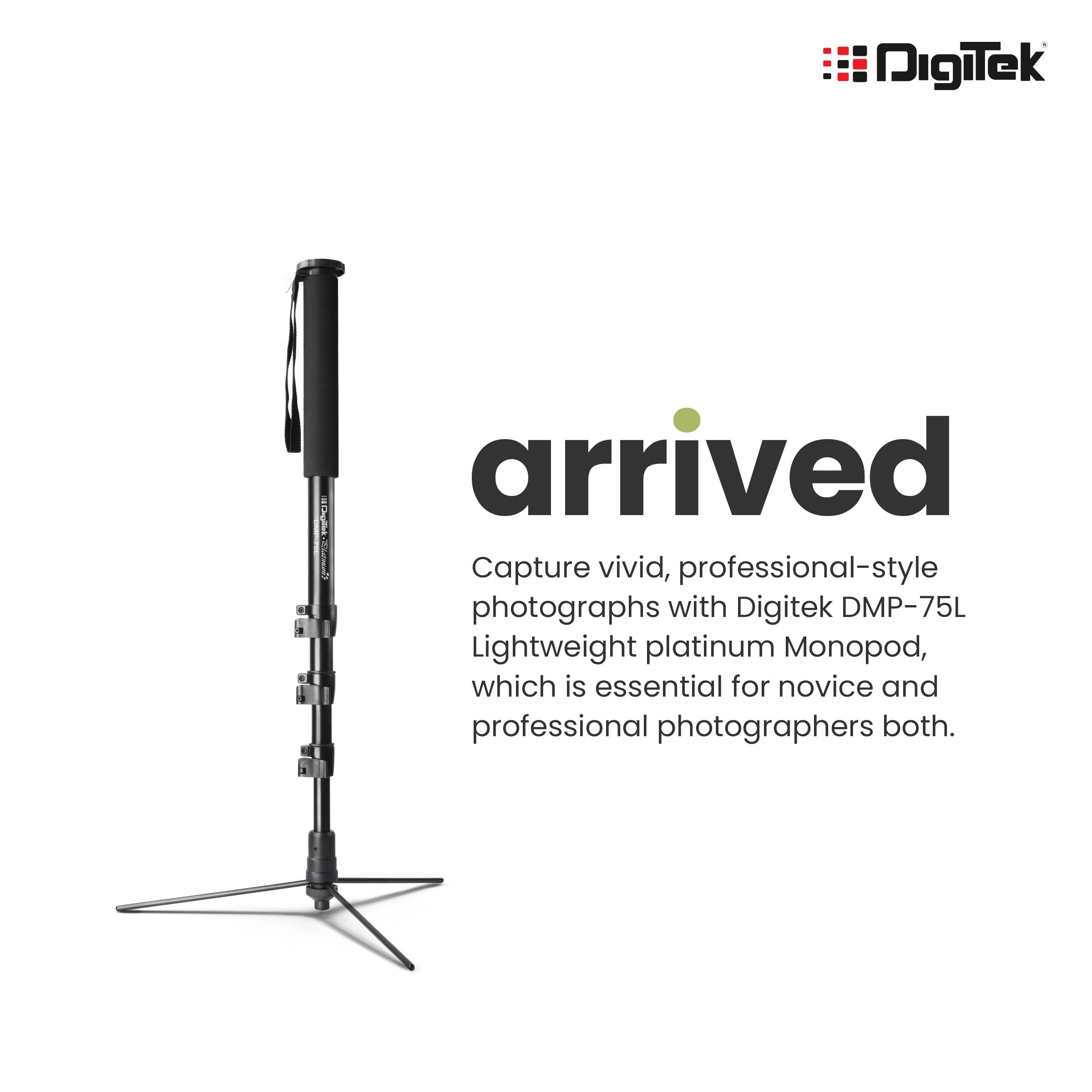 Digitek (DMP 75L) Lightweight Aluminum Telescopic Camera Monopod with Tripod Base for DSLR Video Cameras Maximum Operating Height: 1700MM. Maximum Load Upto: 8 kgs - Digitek