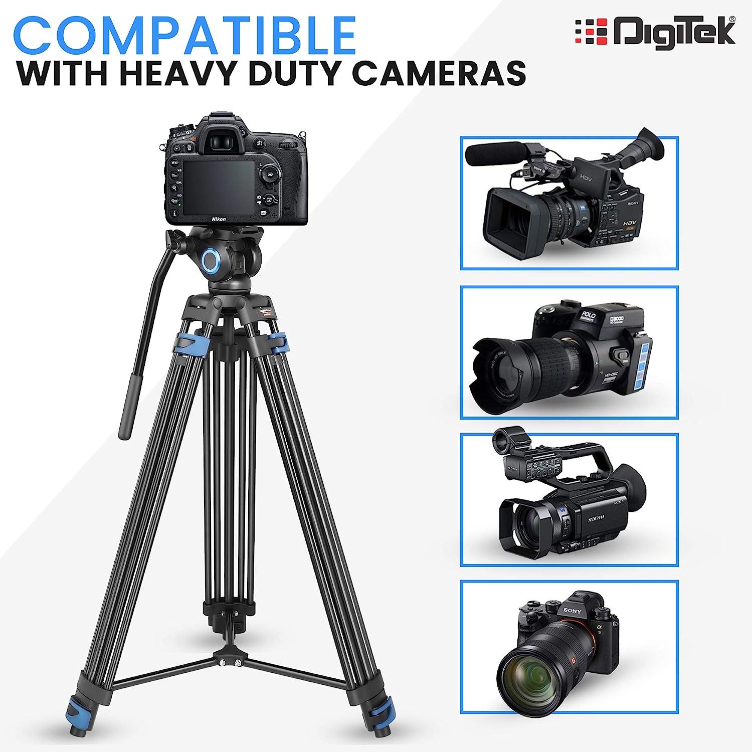 Digitek (DPTR 605 VD) (183 cm) Professional Heavy Duty Tripod, with 2 Way Adjustable Pan Head, for Digital Video Cameras, Maximum Operating Height: 6 Feet, Maximum Load Upto: 20 kgs (Black) - Digitek