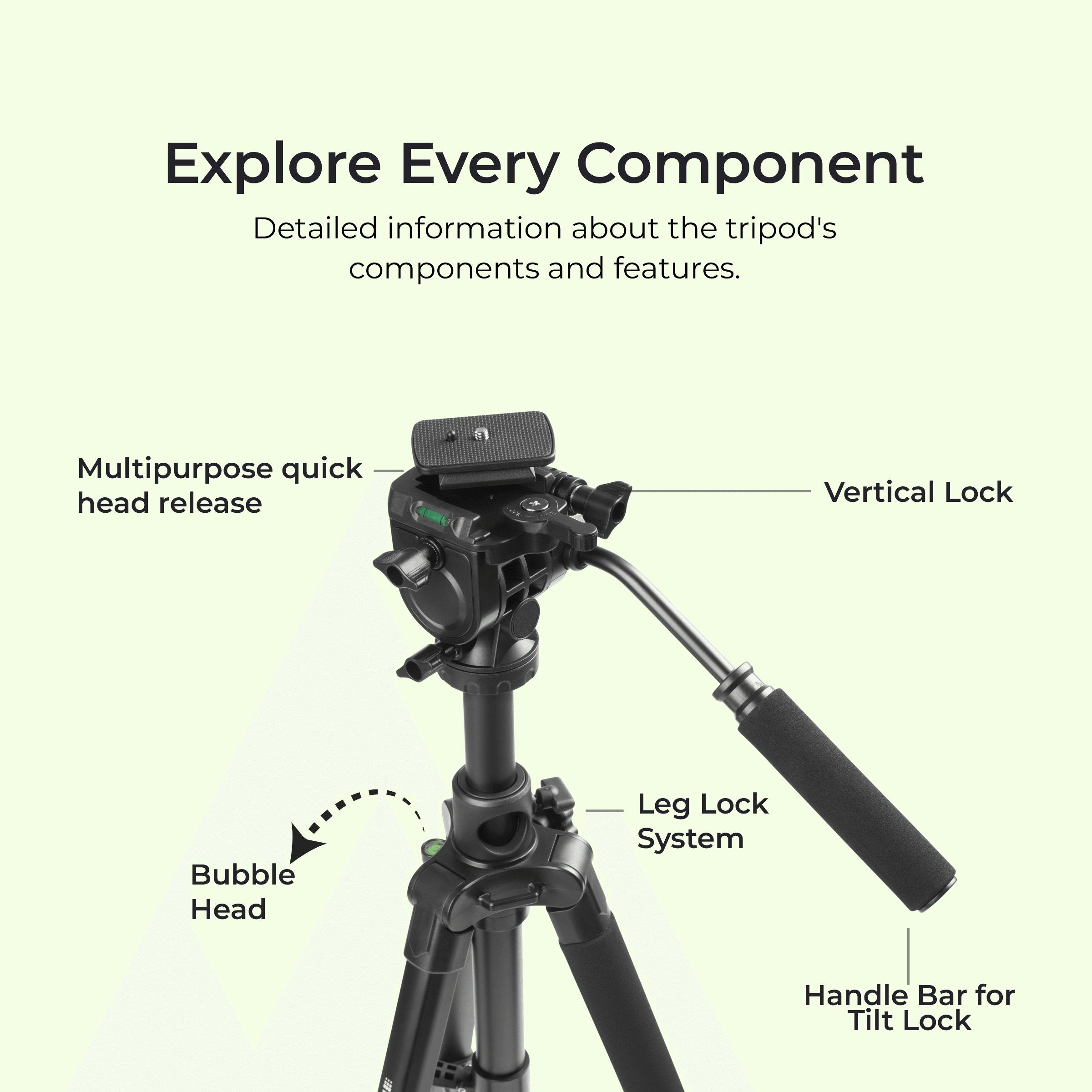 Digitek (DPTR 895VD) Professional Tripod CUM Monopod with Multipurpose Head for Low Level Shoot & Panning for Photography, Videography Suitable for DSLR, DV Camera, Binocular Max Height (6.39Feet) & Max Load 4 to 5 kg. - Digitek