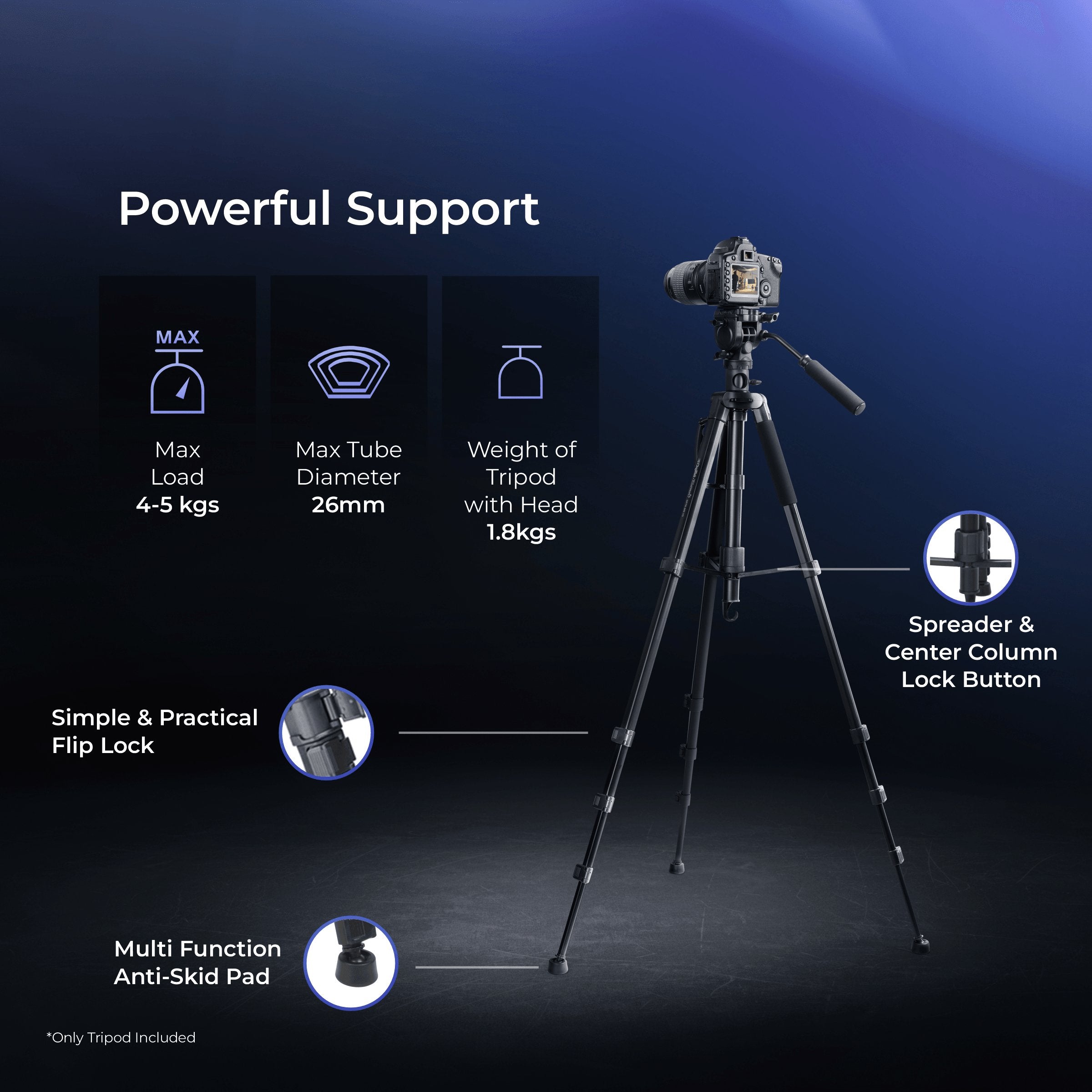 Digitek (DPTR 895VD) Professional Tripod CUM Monopod with Multipurpose Head for Low Level Shoot & Panning for Photography, Videography Suitable for DSLR, DV Camera, Binocular Max Height (6.39Feet) & Max Load 4 to 5 kg. - Digitek