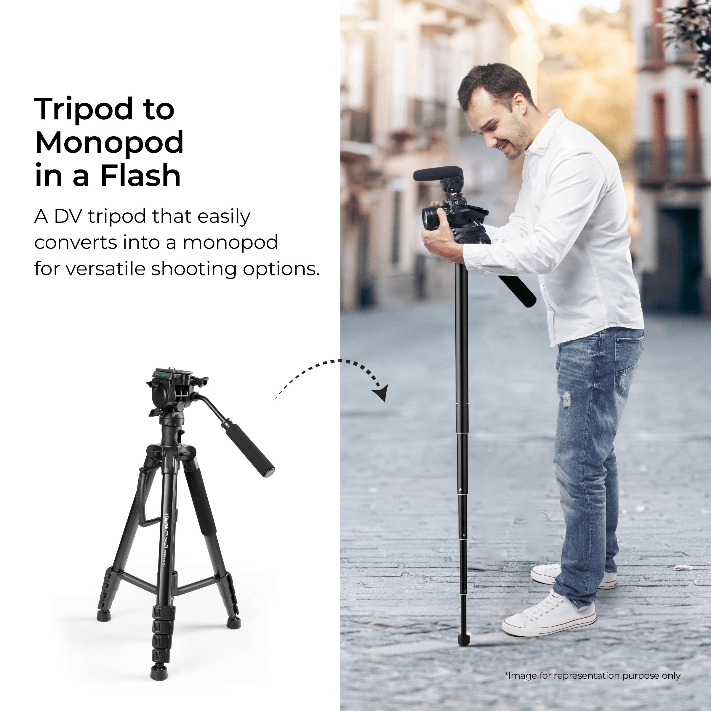 Digitek (DPTR 895VD) Professional Tripod CUM Monopod with Multipurpose Head for Low Level Shoot & Panning for Photography, Videography Suitable for DSLR, DV Camera, Binocular Max Height (6.39Feet) & Max Load 4 to 5 kg. - Digitek