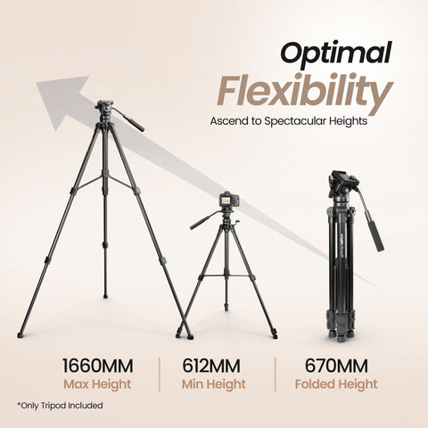 Digitek (DPTR 990VD) Platinum Heavy Duty Tripod with Professional Fluid Video Head Maximum Operating Height: 1660 mm, Max Load Upto: 15 kgs - Digitek