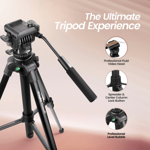 Digitek (DPTR 990VD) Platinum Heavy Duty Tripod with Professional Fluid Video Head Maximum Operating Height: 1660 mm, Max Load Upto: 15 kgs - Digitek