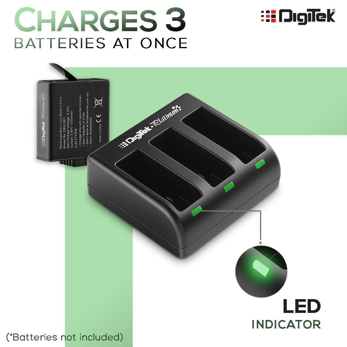 Digitek (DPUC-011) Platinum Go Pro Battery Charger | 3-Channel LED USB Storage Charger | DC 4.4V/ 700mA | Compatible with Hero-5, Hero-6, Hero-7, Hero-2018 - Digitek