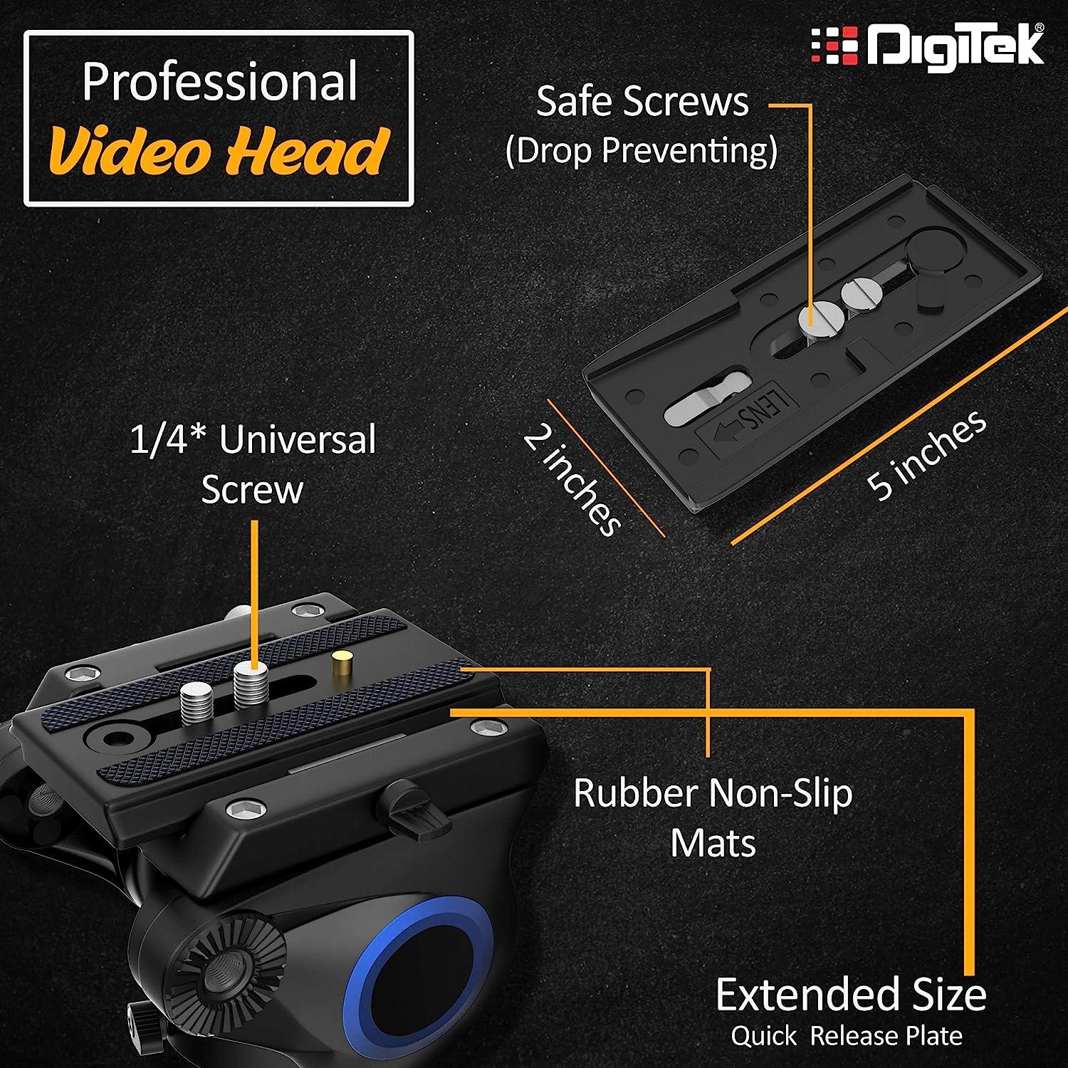 Digitek (DPVH 110) Professional Video Head | Fluid Head with 2 Way Adjustable Pan Head | Supports Multiple Tripods & Monopods (Load Capacity-10 Kgs) - Digitek