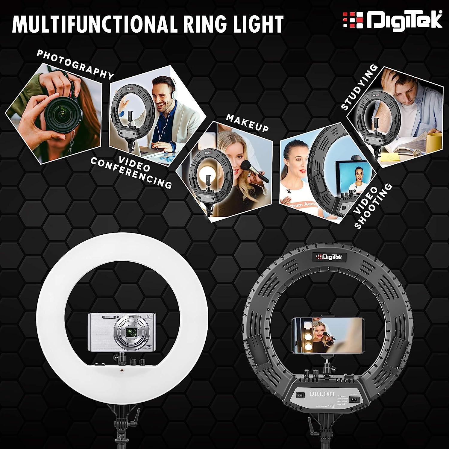 Digitek (DRL 018H) Professional 46 CM (18 inch) Big LED Ring Light with 2 Color Modes Dimmable Lighting, Photo-shoot, Video shoot, Live Stream, Makeup & more, Compatible with iPhone/ Android Phones & Cameras - Digitek