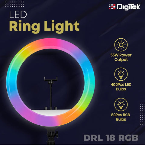 digitek drl 18 rgb rgb led ring light 46cm for youtube or photo shoot or video shoot or live stream or makeup and vlogging or compatible with iphoneandroid phones and camera digitek 2 large