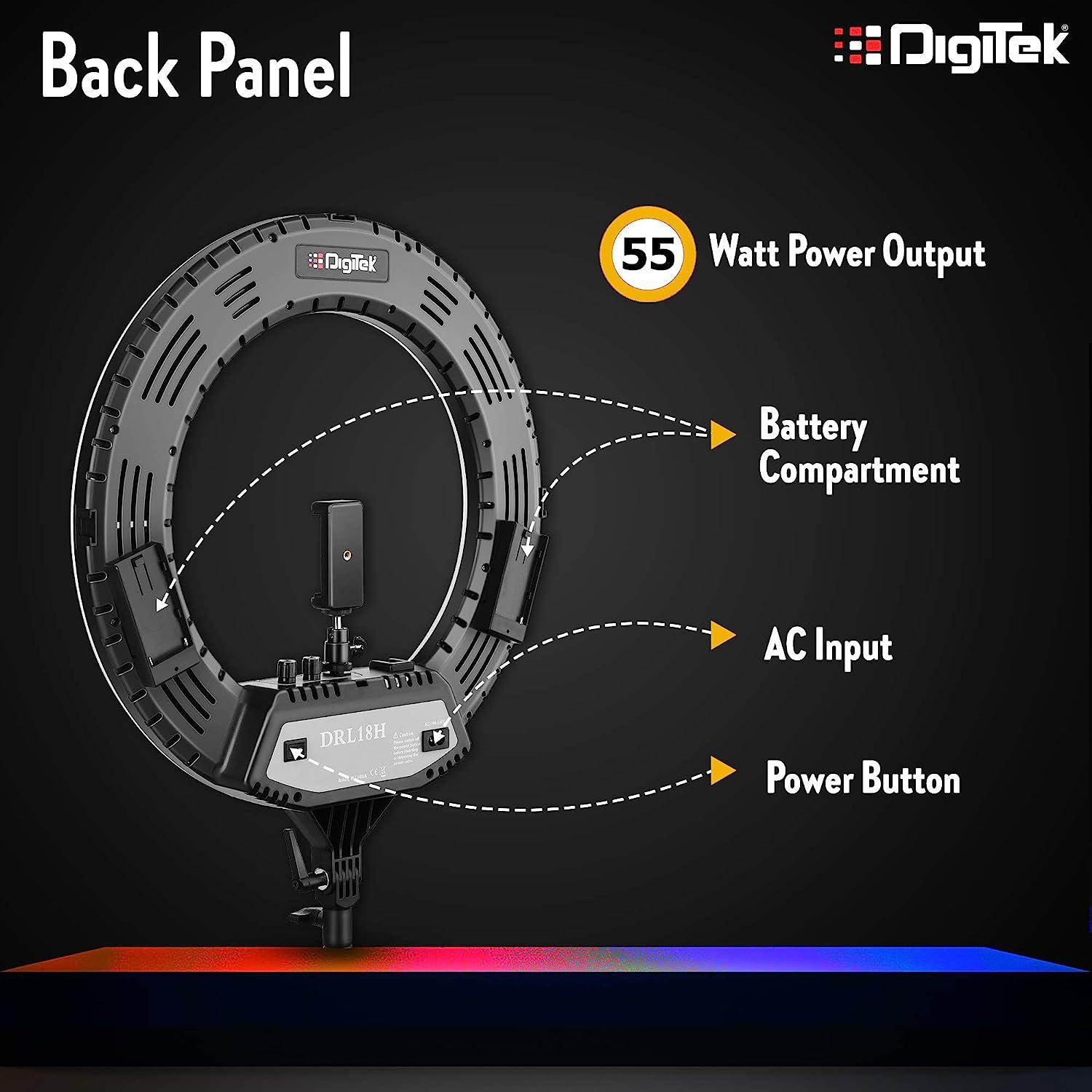 Digitek (DRL-18H C) Professional 46 CM (18" inch) Big LED Ring Light with Stand, 2 color modes Dimmable Lighting - Digitek