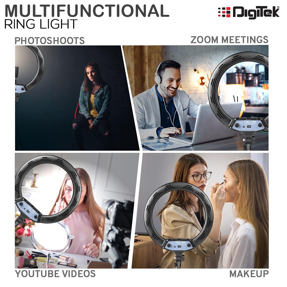 Digitek (DRL-18R) LED Ring Light with Remote & No Shadow Apertures | Ideal for Make-up Artists & Fashion Photographers, Video Shoot, You Tube Videos & More - Digitek