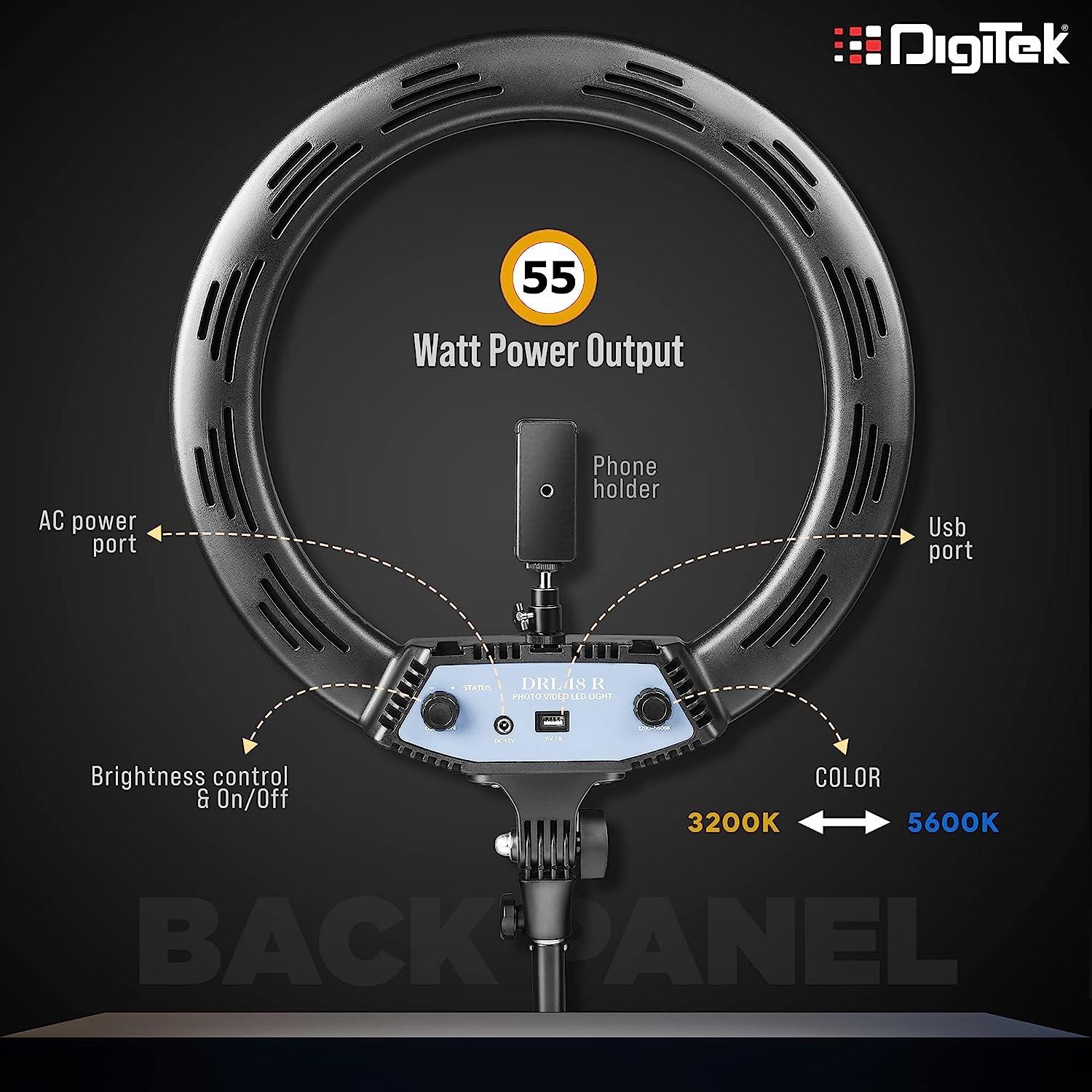 Digitek (DRL-18R) LED Ring Light with Remote & No Shadow Apertures | Ideal for Make-up Artists & Fashion Photographers, Video Shoot, You Tube Videos & More - Digitek