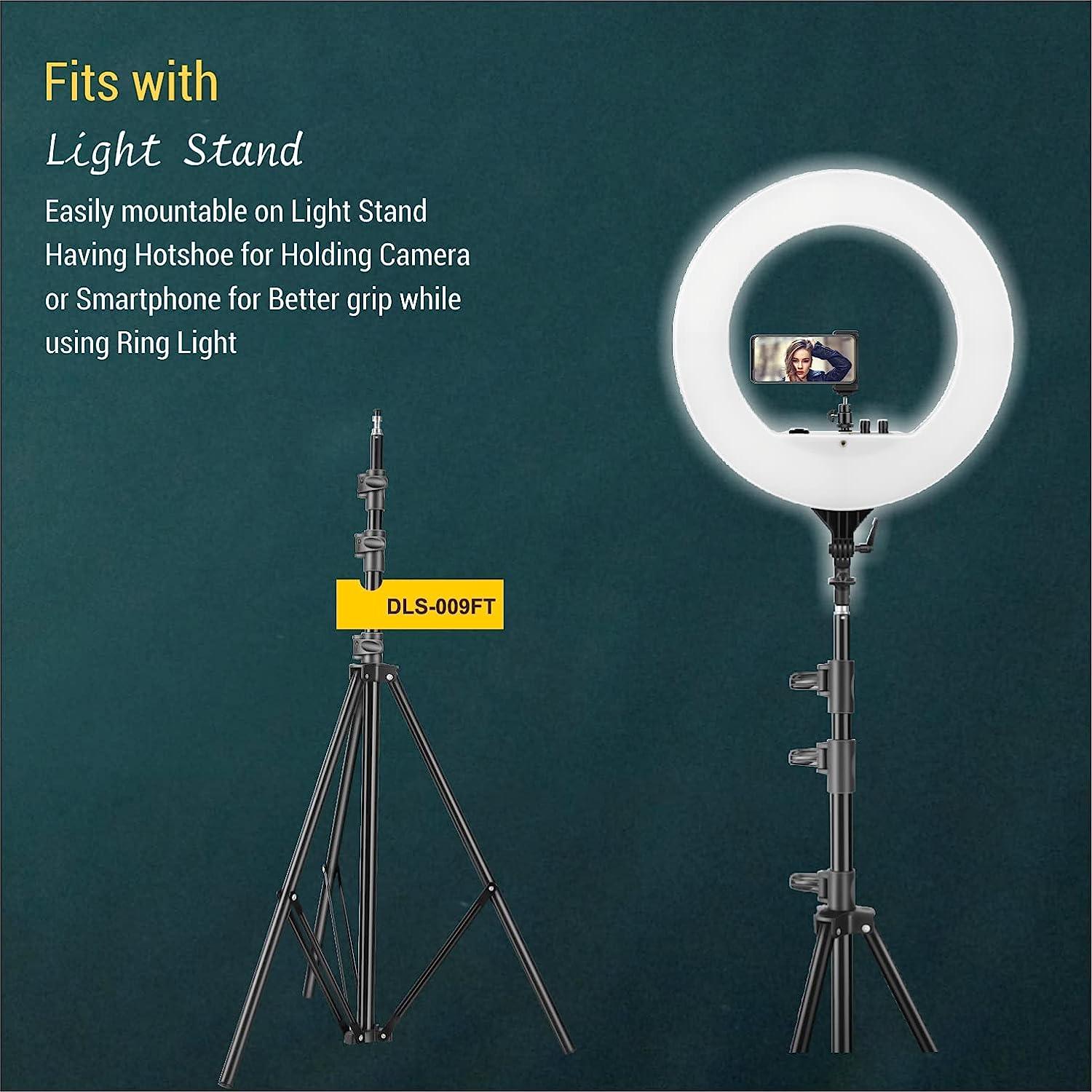 Digitek (DRL18RT C9) Professional 46cm LED Ring Light with Remote & 250cm Light Stand, Runs on AC Power with No Shadow apertures, Ideal use for Makeup, Video Shoot, Fashion Photography & Many More - Digitek