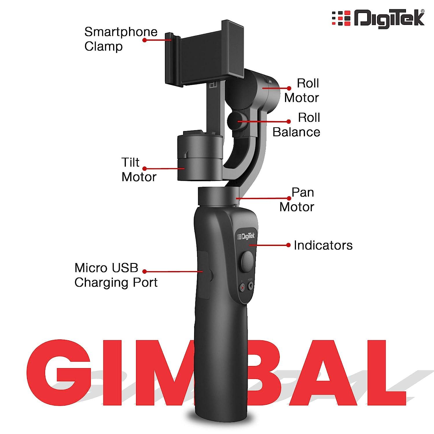 Digitek (DSG 005) 3-Axis Handheld Gimbal Stabilizer for Smartphones & Gopro with Face & Object Tracking Motion, Various Time Lapse Features & Up to 12 hrs. Operational Time DSG 005 - Digitek