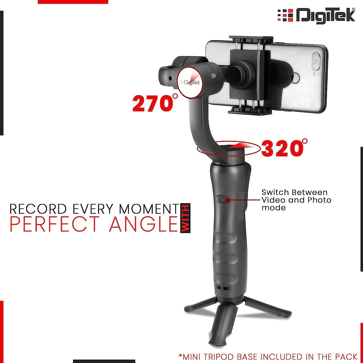 Digitek (DSG 005) 3-Axis Handheld Gimbal Stabilizer for Smartphones & Gopro with Face & Object Tracking Motion, Various Time Lapse Features & Up to 12 hrs. Operational Time DSG 005 - Digitek