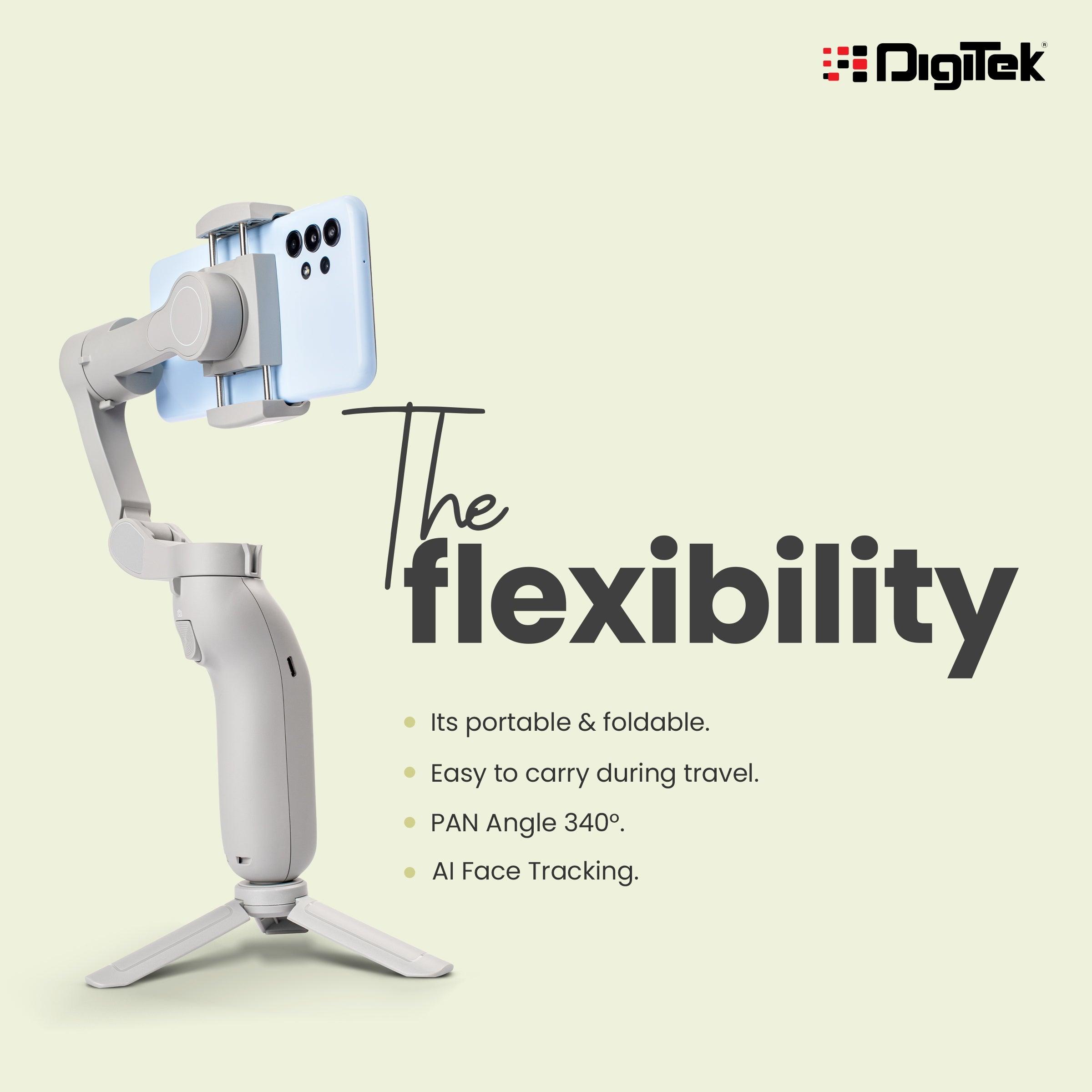 Digitek (DSG 007F) 3 Axis Handheld Steady Gimbal PTZ Camera Mount for All Smart Phones with Face & Object Tracking Motion, Various Time Lapse Features - Digitek