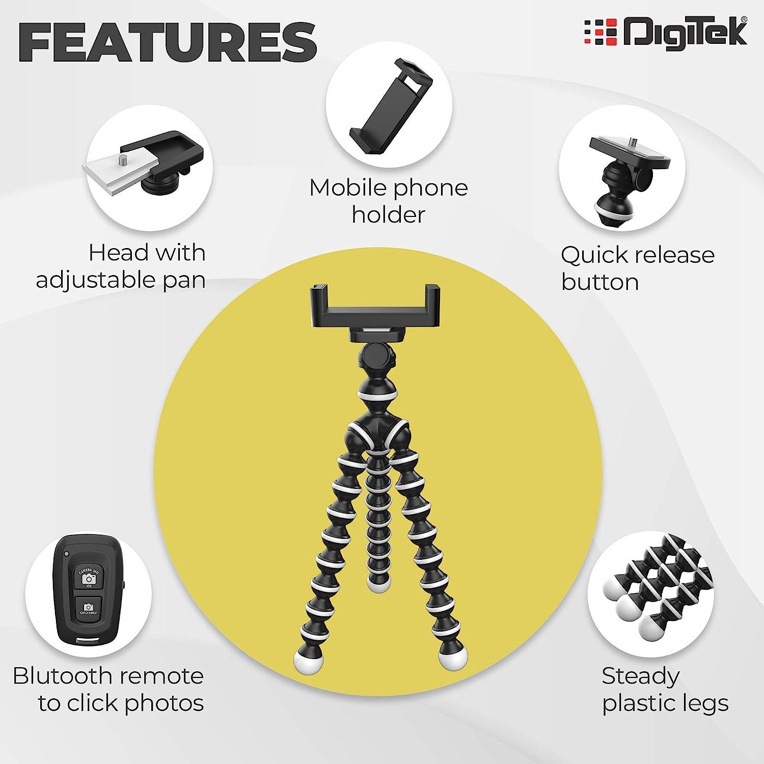 Digitek (DTR 260 GT) Gorilla Tripod/Mini 33 cm (13 Inch) Tripod for Mobile Phone with Phone Mount & Remote - Digitek