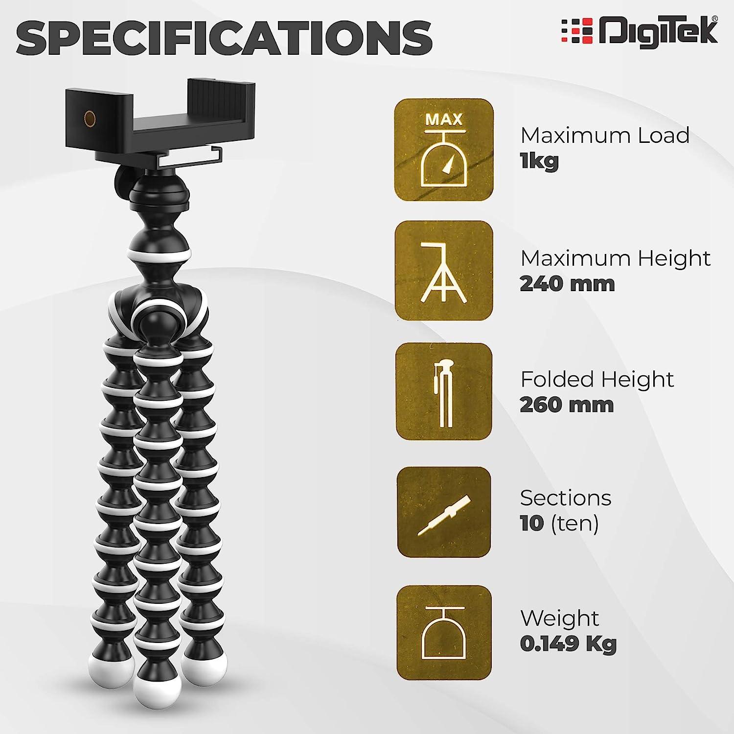 Digitek (DTR 260 GT) Gorilla Tripod/Mini 33 cm (13 Inch) Tripod for Mobile Phone with Phone Mount & Remote - Digitek