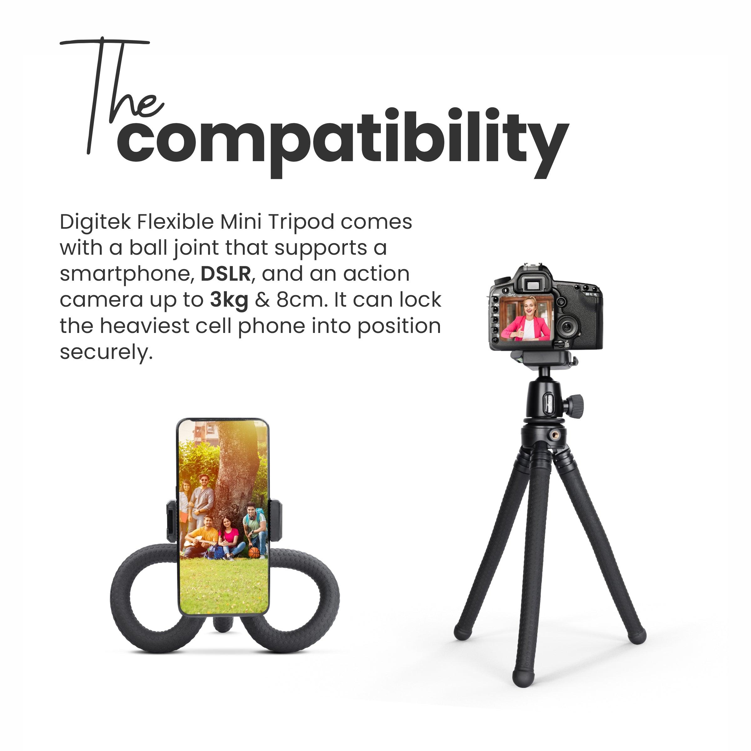 Digitek (DTR-320 FT) Flexible Mini Tripod for Action Camera, Mobile with Phone Mount for All DSLR - Digitek