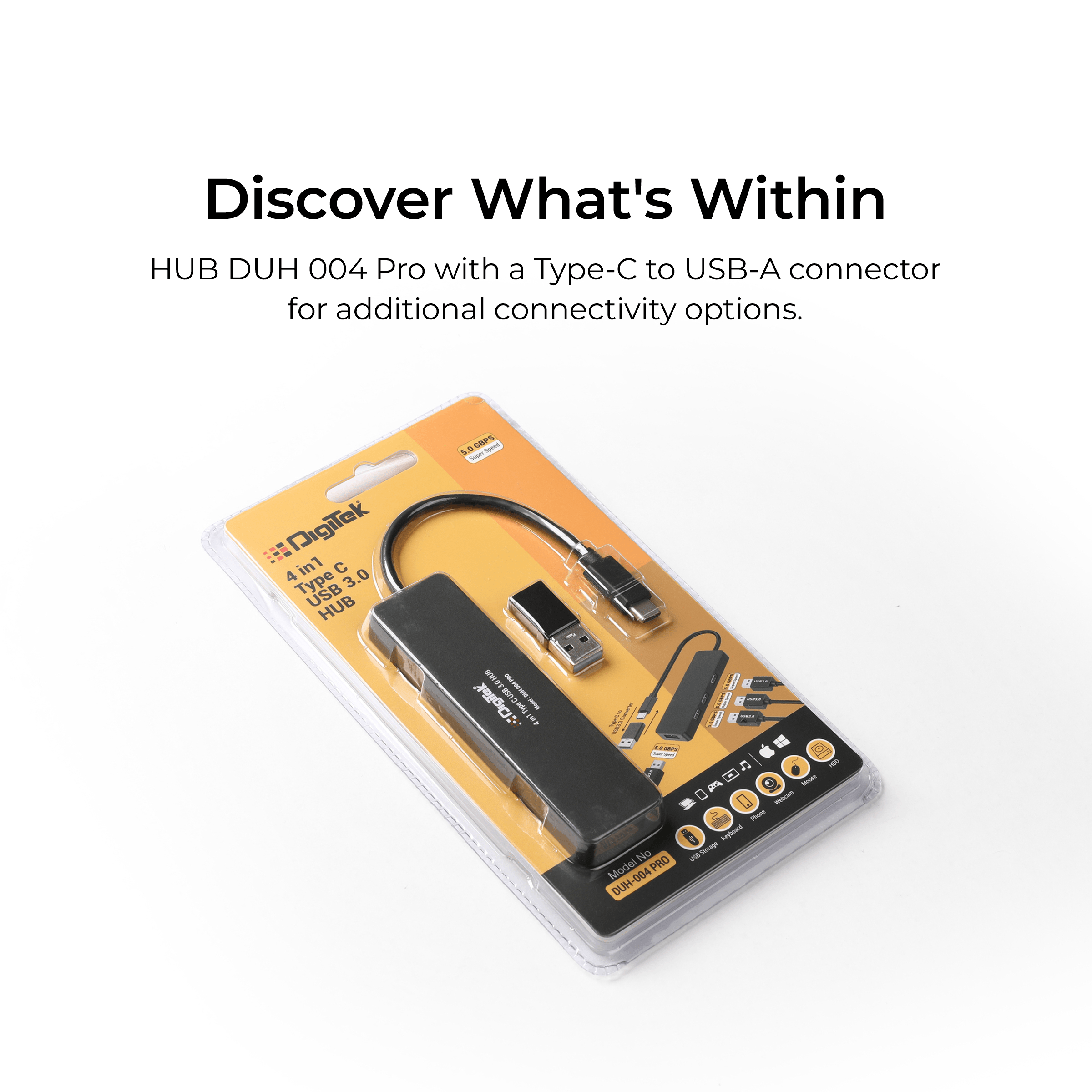 Digitek (DUH 004 PRO) Aluminum USB C Hub with 4 USB Ports, High Speed, Compatible with MacBook, Windows, C-Type Smartphones and Other Type-C Devices - Digitek