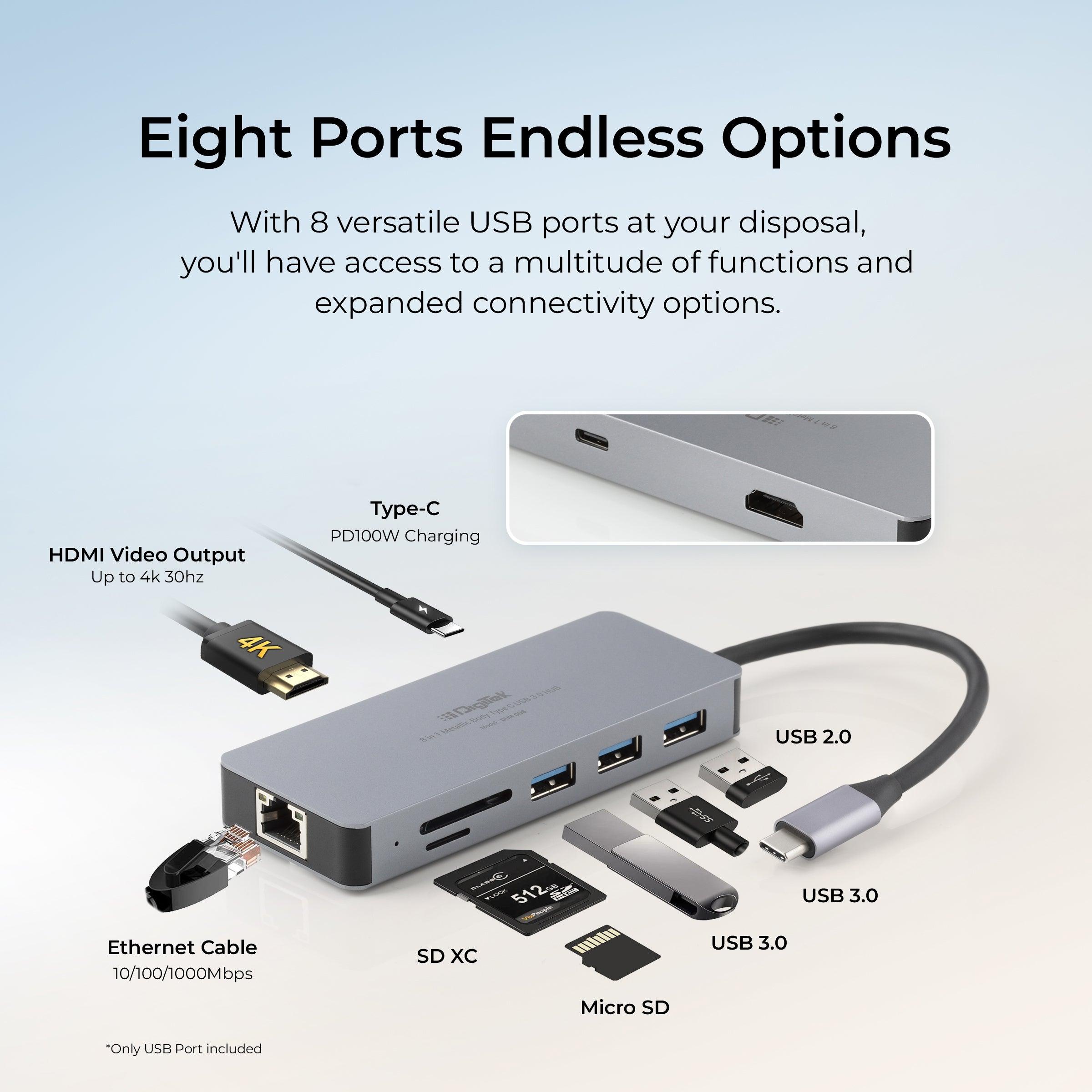 USB-C Portable 8-en-1 Docking Station 4K HDMI/PD 100W