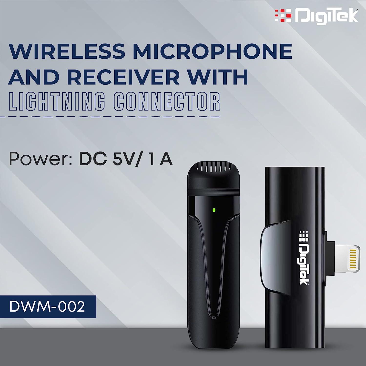 Digitek (DWM-002) Wireless Microphone & Receiver with 8-pin Connector for Noise Cancellation, Fast Charging, Suitable for YouTube Vlog, Live Streaming, Video Shooting & More - Digitek