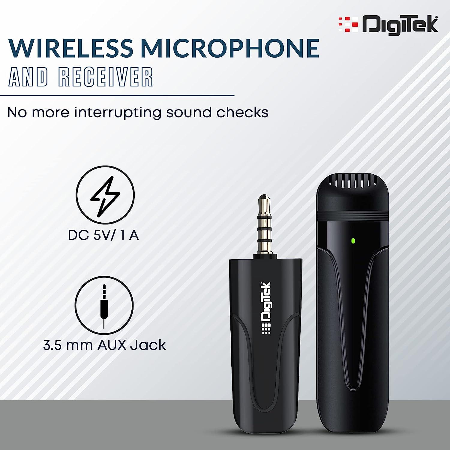 Digitek (DWM-005) Wireless Microphone with Aux Connector, Compatible for Noise Cancellation Mic Suitable - Digitek