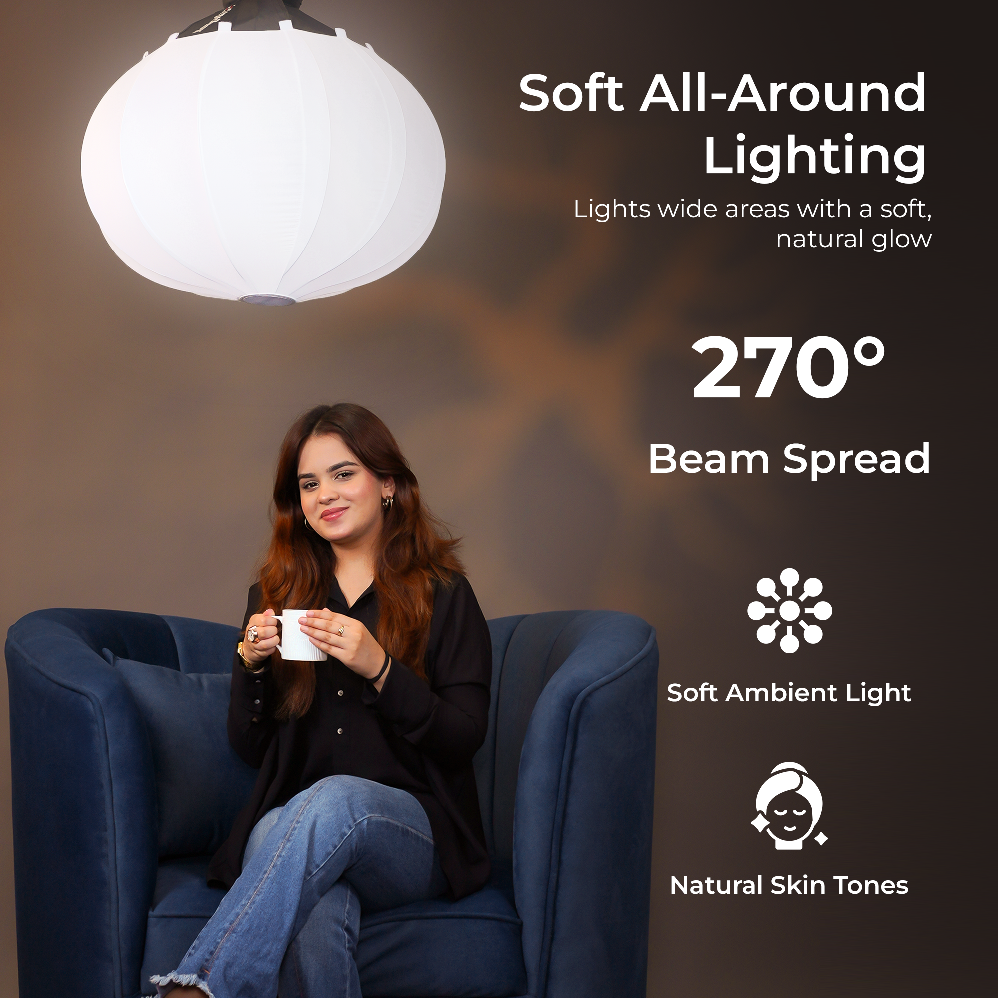 Digitek (DLSF 65) Rounded 65cm Lantern Softbox with Bowens Mount, 270° Omni-Directional, Light Quick Setup, Click Lock Design, Optional Skirts Fabric and Metal Build