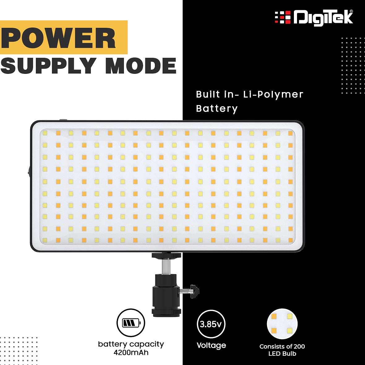 Digitek (LED-D200ML) Metal Body Portable LED Video Light with Built-in Li-Polymer Battery & OLED Screen for Photography & Videography - Digitek