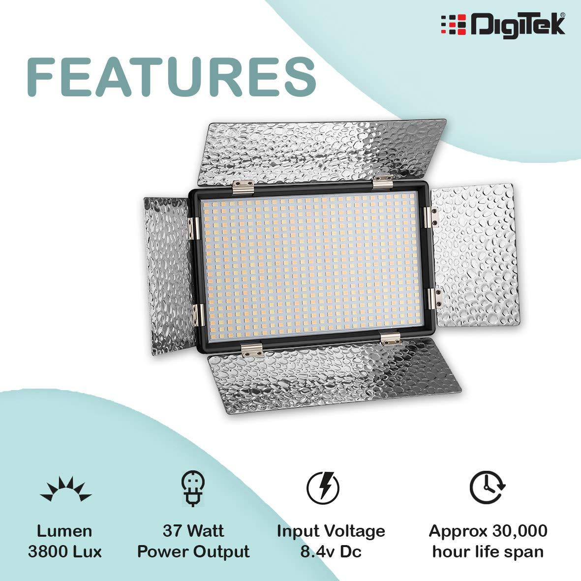 Digitek (LED D520B COMBO F-750MU) Bi-color LED D520B Video Light | Dimmable Light with 4 Detachable Barndoor | Compatible with Tripods, Monopods, Cameras, Table stand & Camcorder | For YouTube Video , Product Photography, Makeup shoot and more. - Digitek