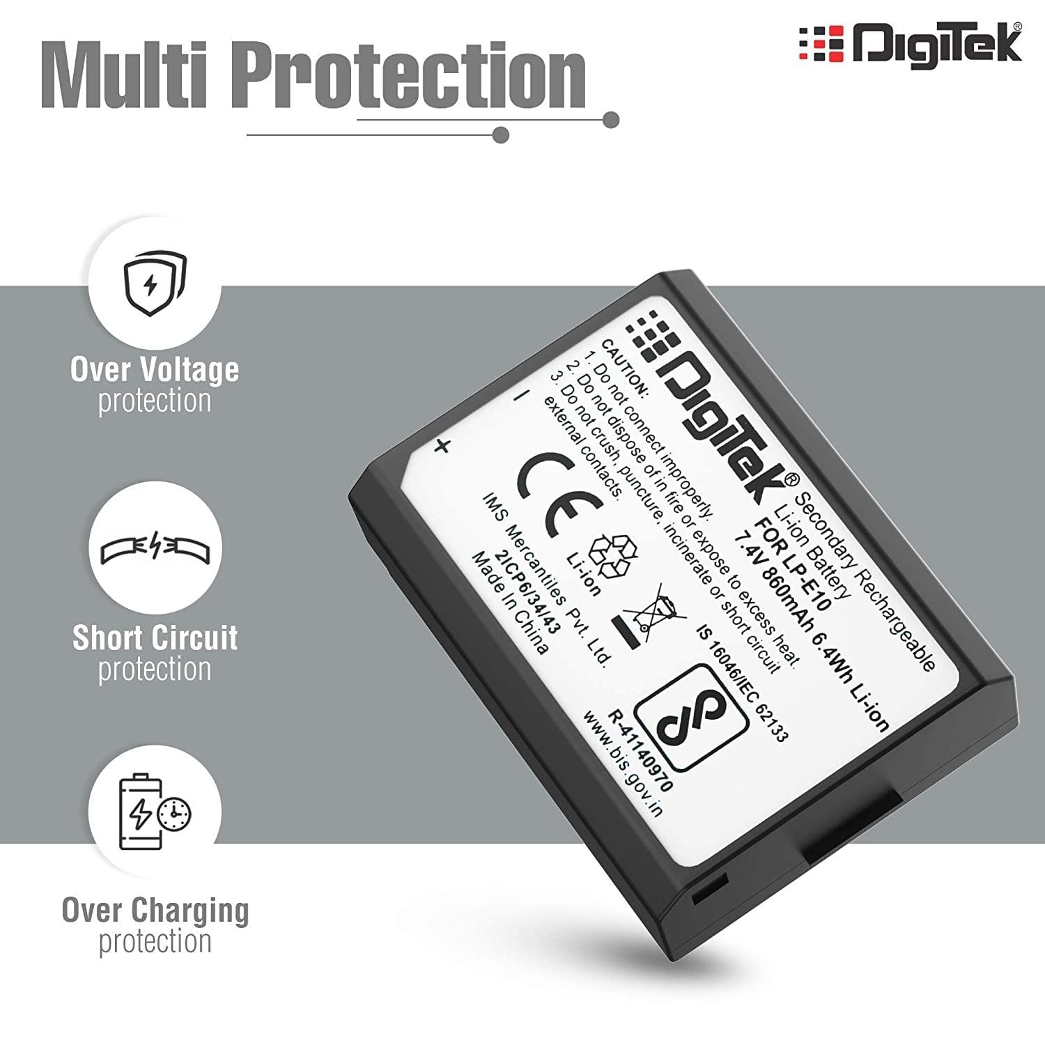 Digitek (LP E10) Lithium-ion Rechargeable Battery for DSLR Camera, Compatibility - EOS 1100D, EOS 1200D, EOS Rebel T3, EOS Rebel T5, X50 & EOS Kiss - Digitek