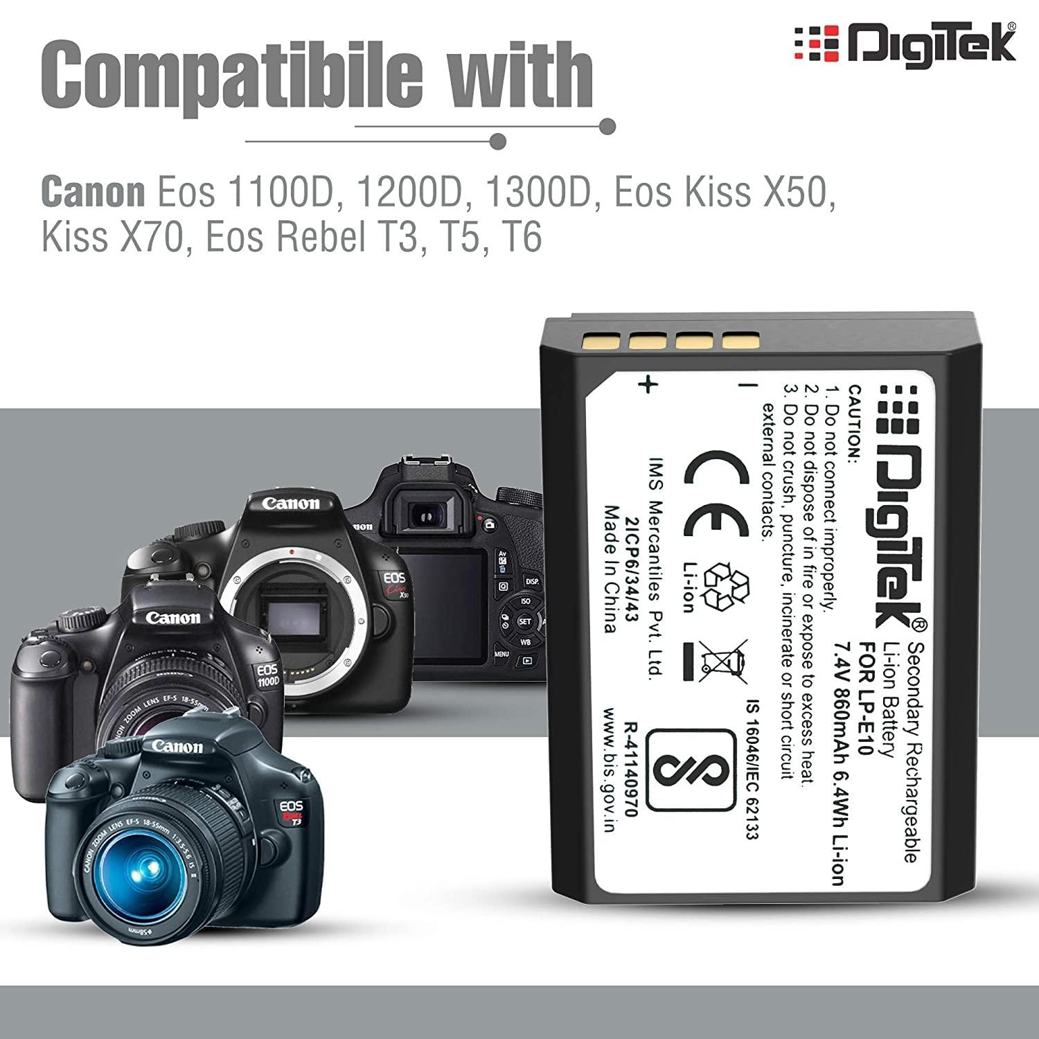 Digitek (LP E10) Lithium-ion Rechargeable Battery for DSLR Camera, Compatibility - EOS 1100D, EOS 1200D, EOS Rebel T3, EOS Rebel T5, X50 & EOS Kiss - Digitek