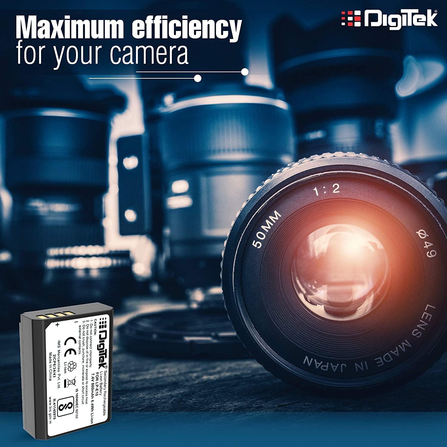 Digitek (LP E10) Lithium-ion Rechargeable Battery for DSLR Camera, Compatibility - EOS 1100D, EOS 1200D, EOS Rebel T3, EOS Rebel T5, X50 & EOS Kiss - Digitek