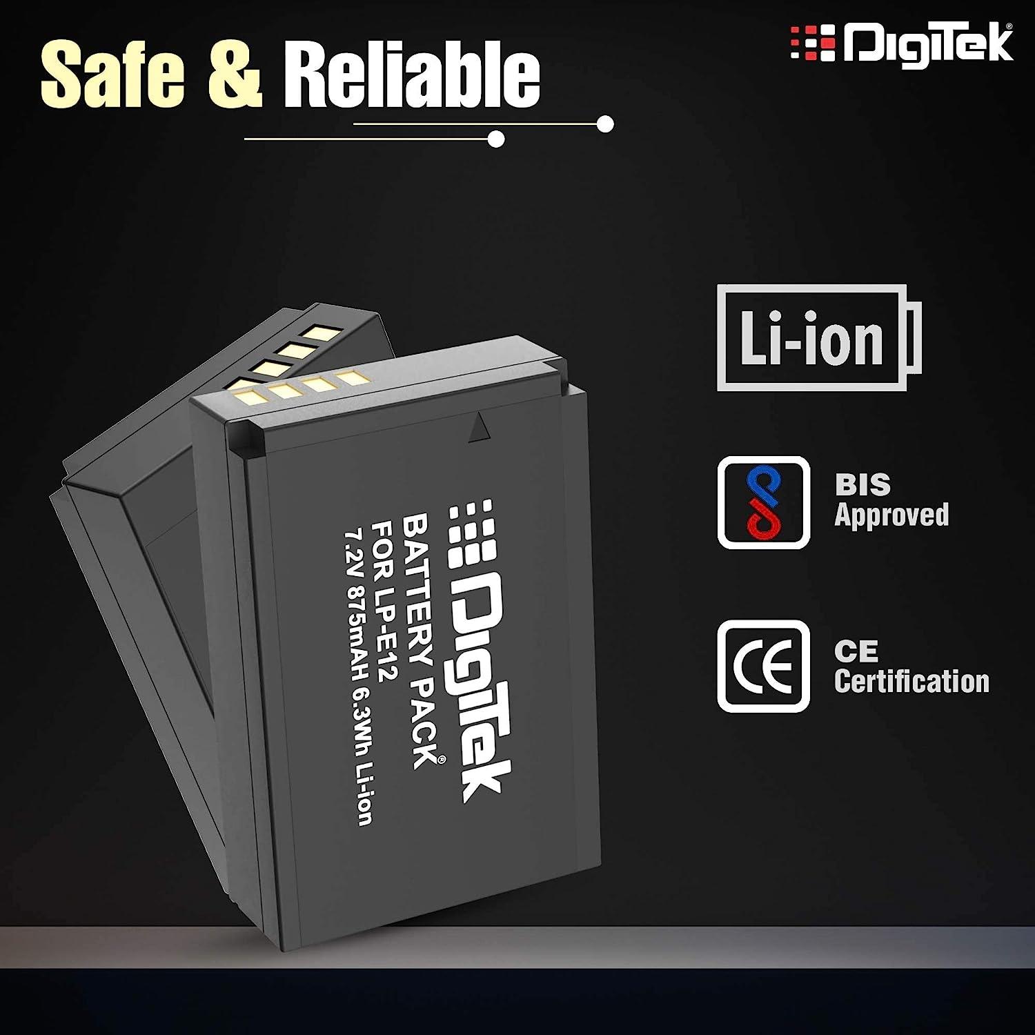 Digitek (LP E12) Lithium-ion Rechargeable Battery Pack for DSLR Camera, Compatibility - EOS M Series, 100D, Kiss M, Kiss X7, Rebel SL1, Power Shot SX70 HS - Digitek