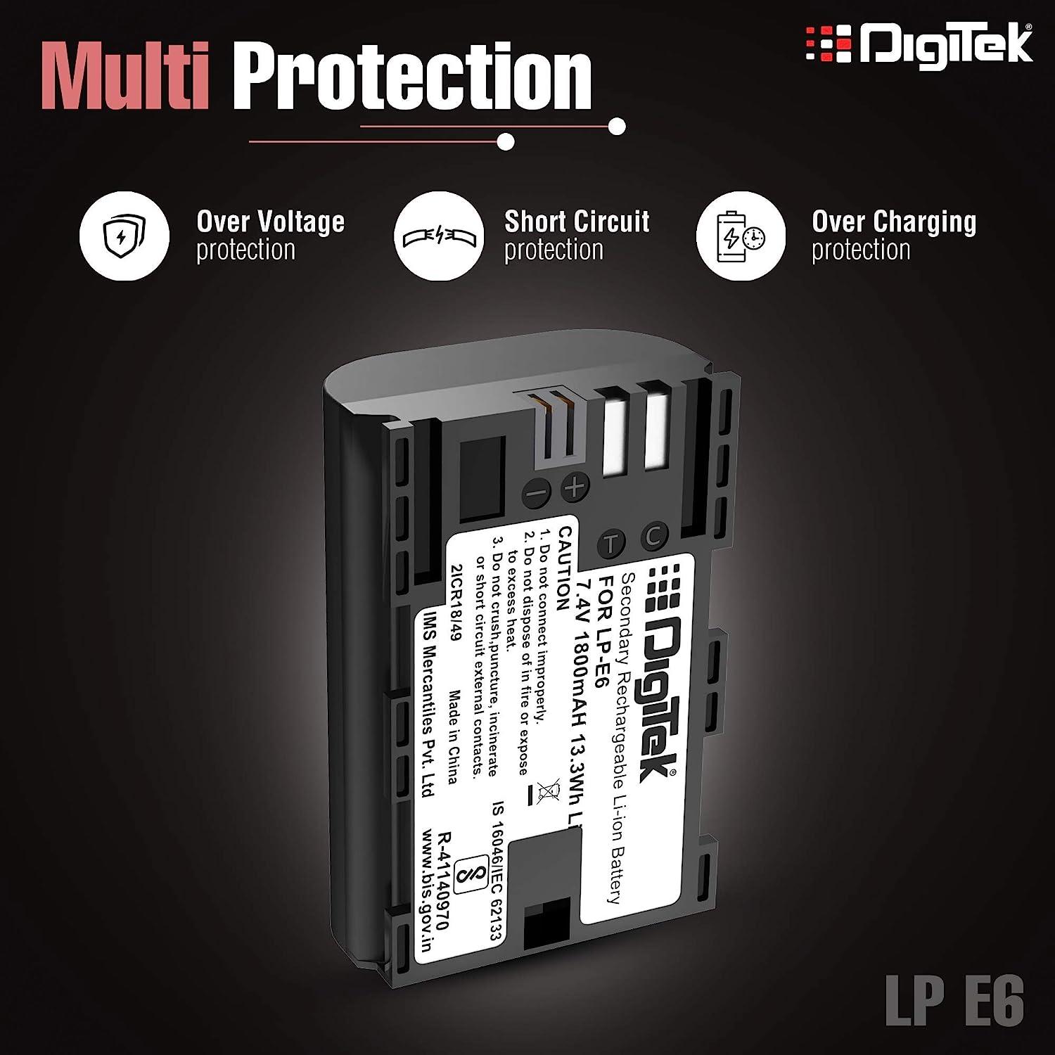 Digitek (LP-E6) Secondary Li-ion Rechargeable Battery for DSLR Camera, Compatibility - EOS 5D Mark IV, EOS 5Ds, 5DS R, EOS 6D, EOS 6D Mark II, EOS 7D, EOS 7D Mark II and More - Digitek