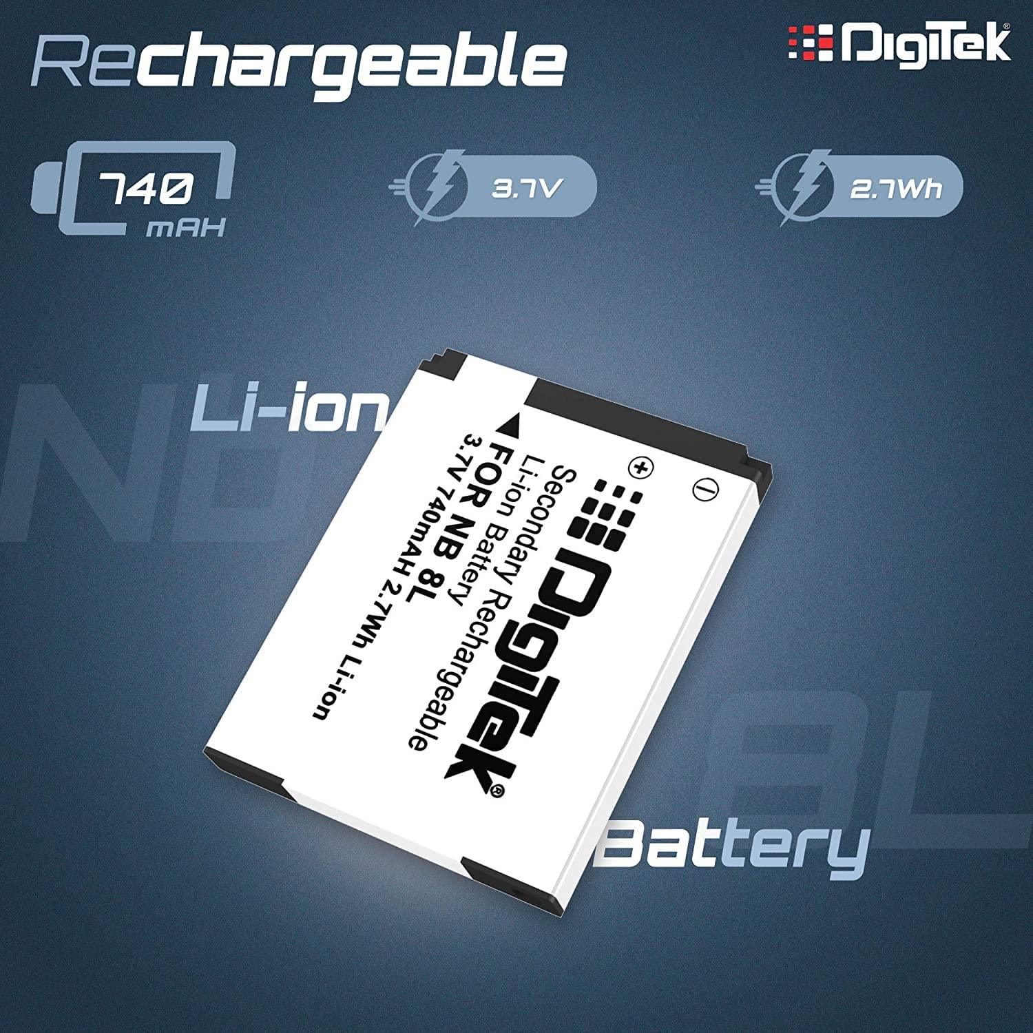 Digitek (NB-8L) Lithium-ion Rechargeable Battery for DSLR Camera, Compatibility - Powershot A2200IS, A3300IS, A3100IS, A3000IS, A3200IS, CB2LA - Digitek