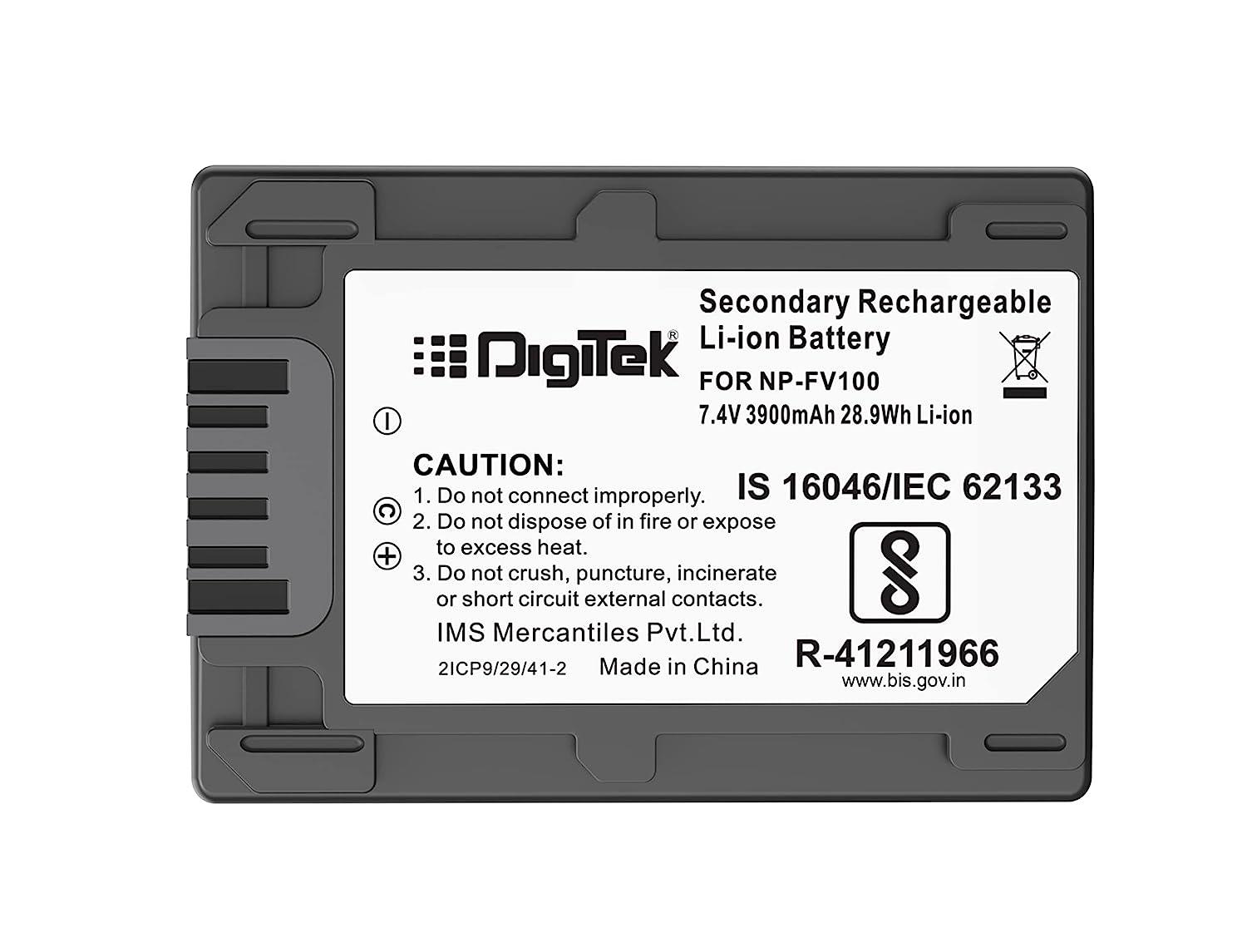 Digitek (NP FV100) 3900mAh Extra Power Secondary Rechargeable Li-ion Camera Battery for Sony FDR-AX53,FDR-AX700,HDR-CX455,HDR-CX675,DCR-SR21,DCR-SR60,DCR-SR68,DCR-SR88 Camera - Digitek