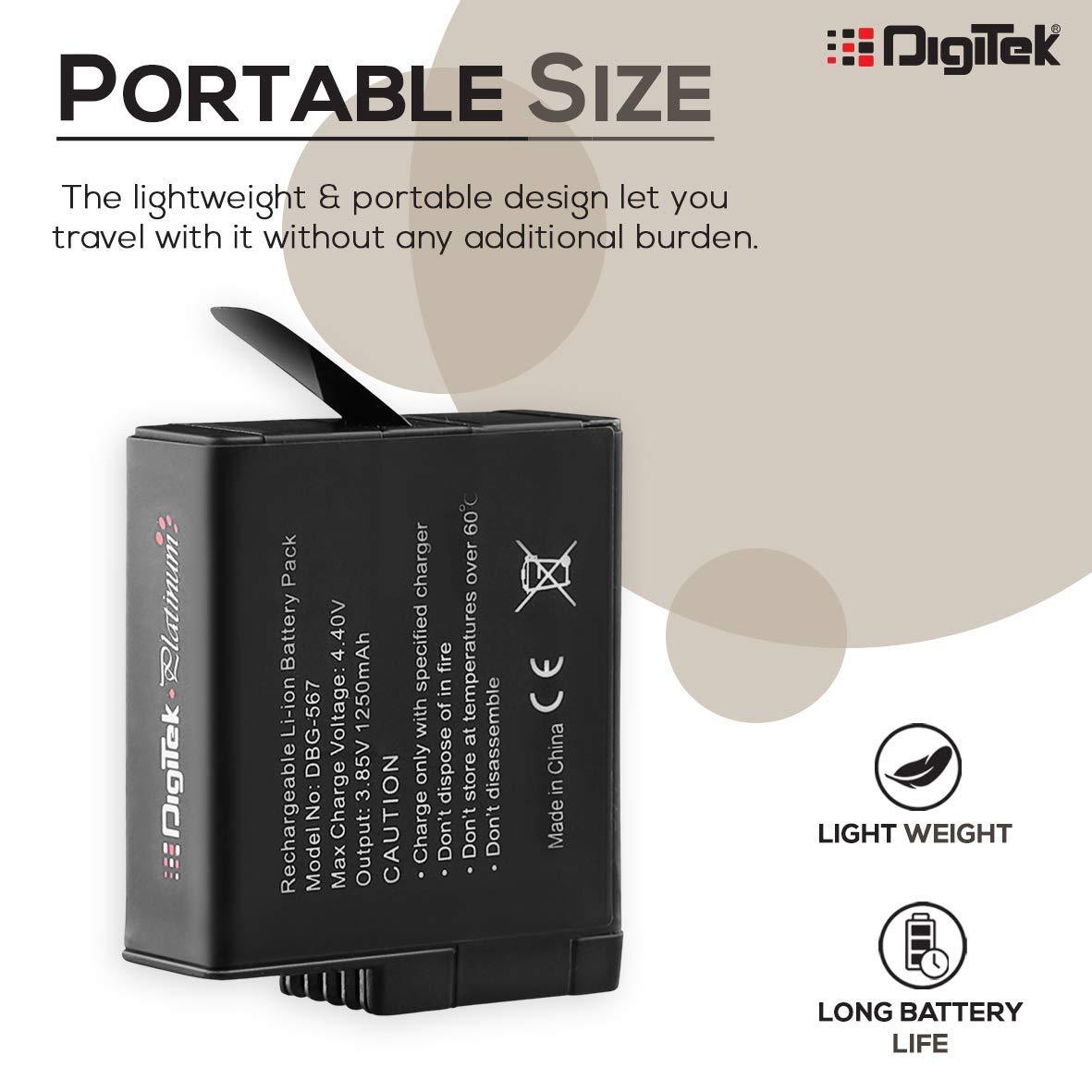 Digitek Platinum (DBG 567 Go Pro) Rechargeable Battery | Compatible with Hero-5, Hero-6, Hero-7, Hero-2018 | Capacity 1250mAh (DBG 567) - Digitek