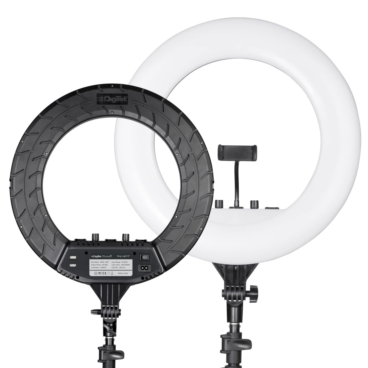 digitek platinum dprl 19rt professional led ring light runs on ac power with no shadow apertures ideal use for makeup video shoot fashion photography and many more digitek 3