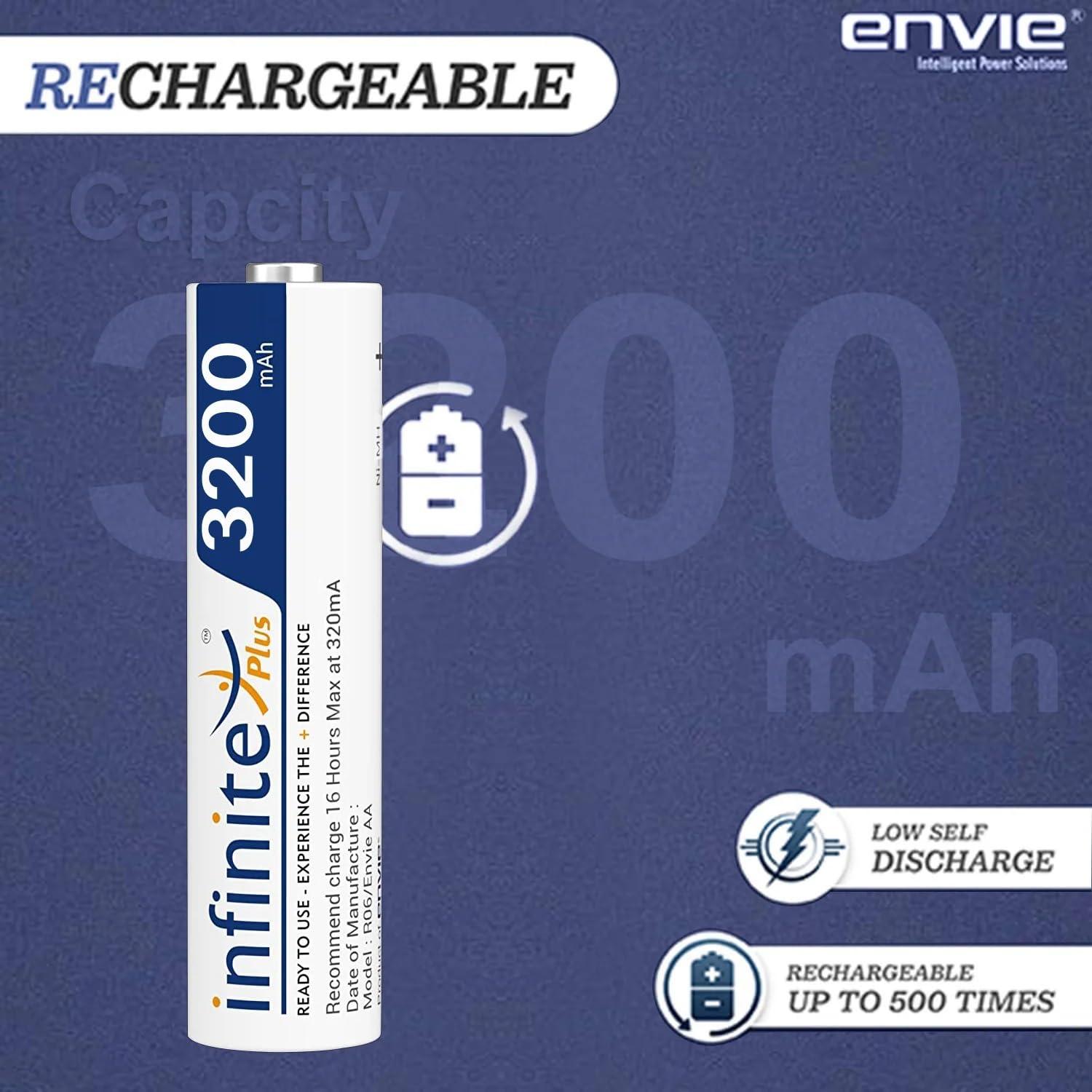 ENVIE (AA 3200 4PL) Infinite Rechargeable Battery for Remote Controls, Electronic Toys, Cameras, Flashlights and Others - Digitek