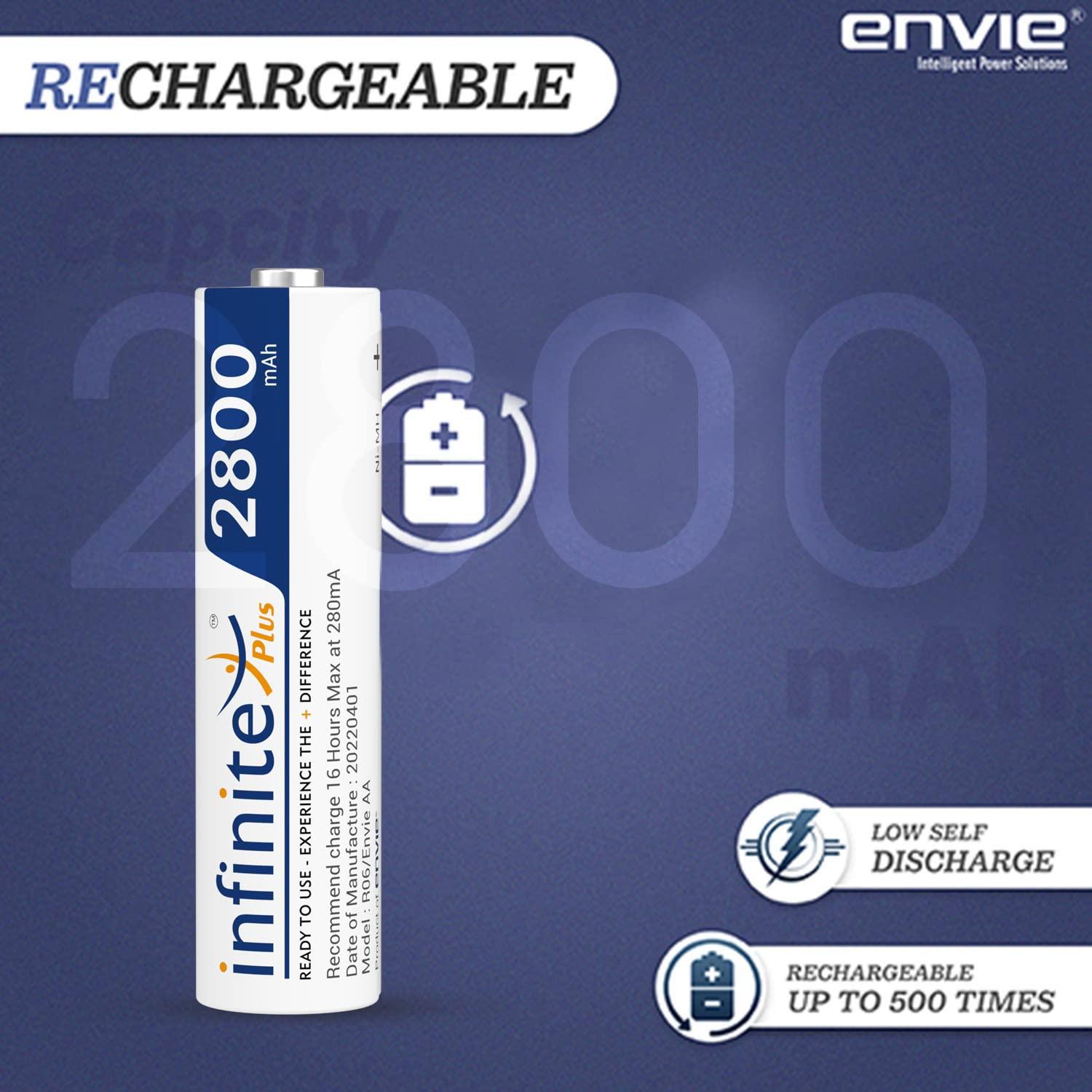 ENVIE (AA2800 2PL) Pack of 2, AA Ni-Mh 2800mAh Capacity Rechargeable Battery - Digitek