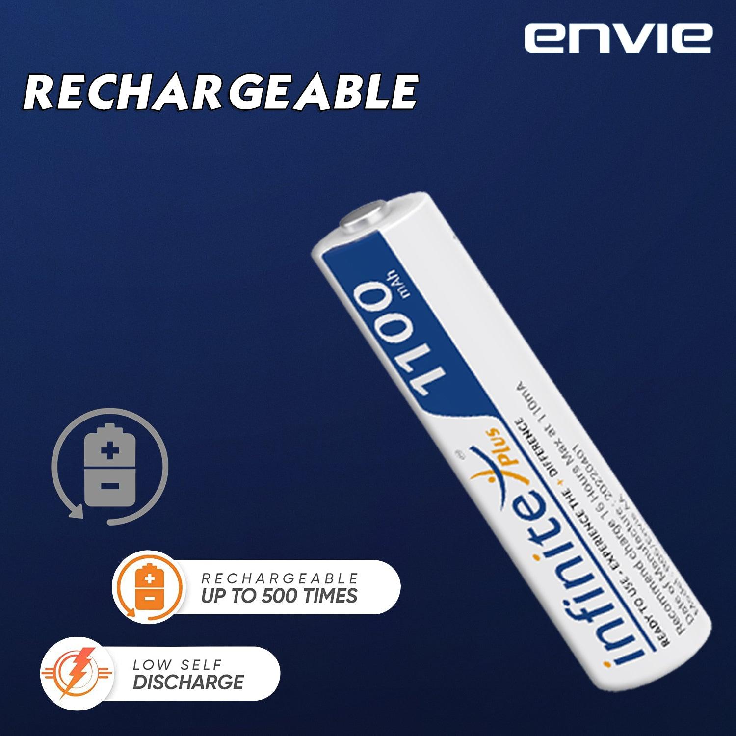 ENVIE AAA Rechargeable Batteries, High-Capacity Ni-MH 1100 mAh, Low Self Discharge, Pre-Charged (Pack of 2) (AAA11002PL) - Digitek