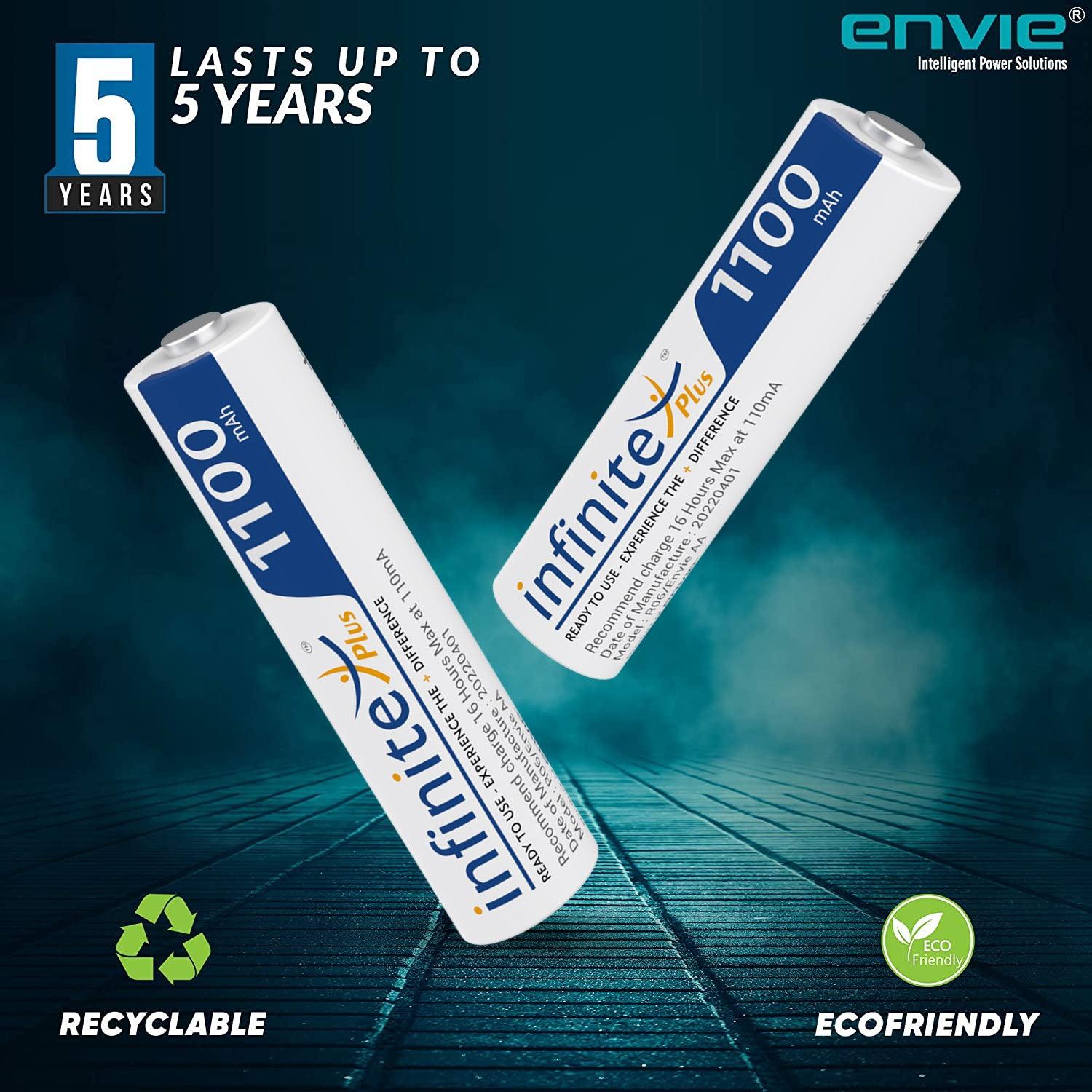 ENVIE AAA Rechargeable Batteries, High-Capacity Ni-MH 1100 mAh, Low Self Discharge, Pre-Charged (Pack of 2) (AAA11002PL) - Digitek