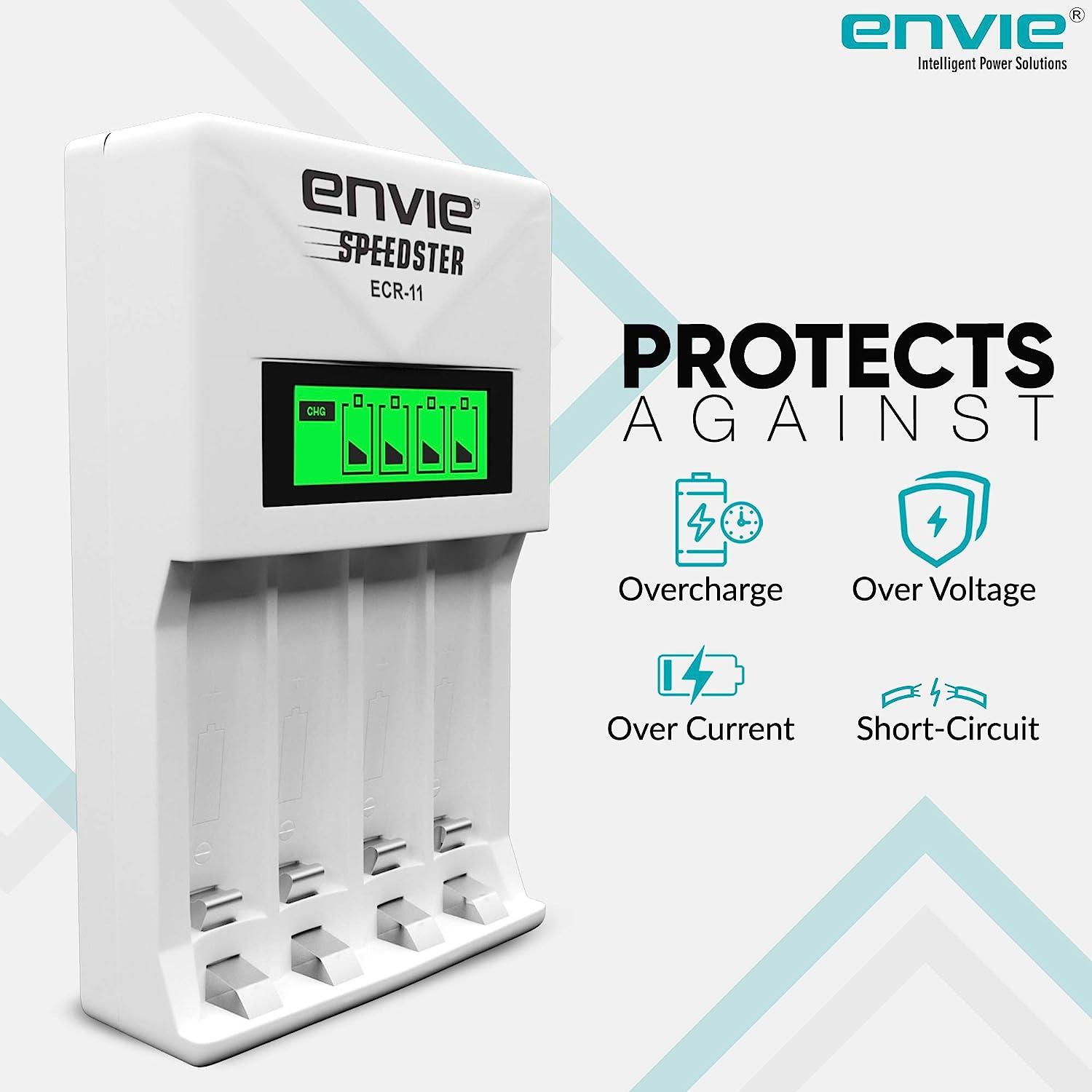 ENVIE (ECR 11) Speedster Fast Charger for AA & AAA Rechargeable Batteries (with LCD Display) - Digitek