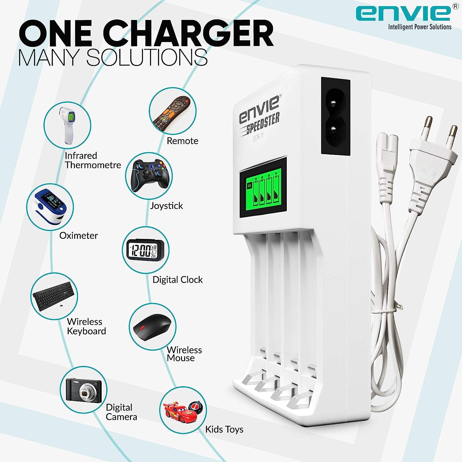 ENVIE (ECR 11) Speedster Fast Charger for AA & AAA Rechargeable Batteries (with LCD Display) - Digitek