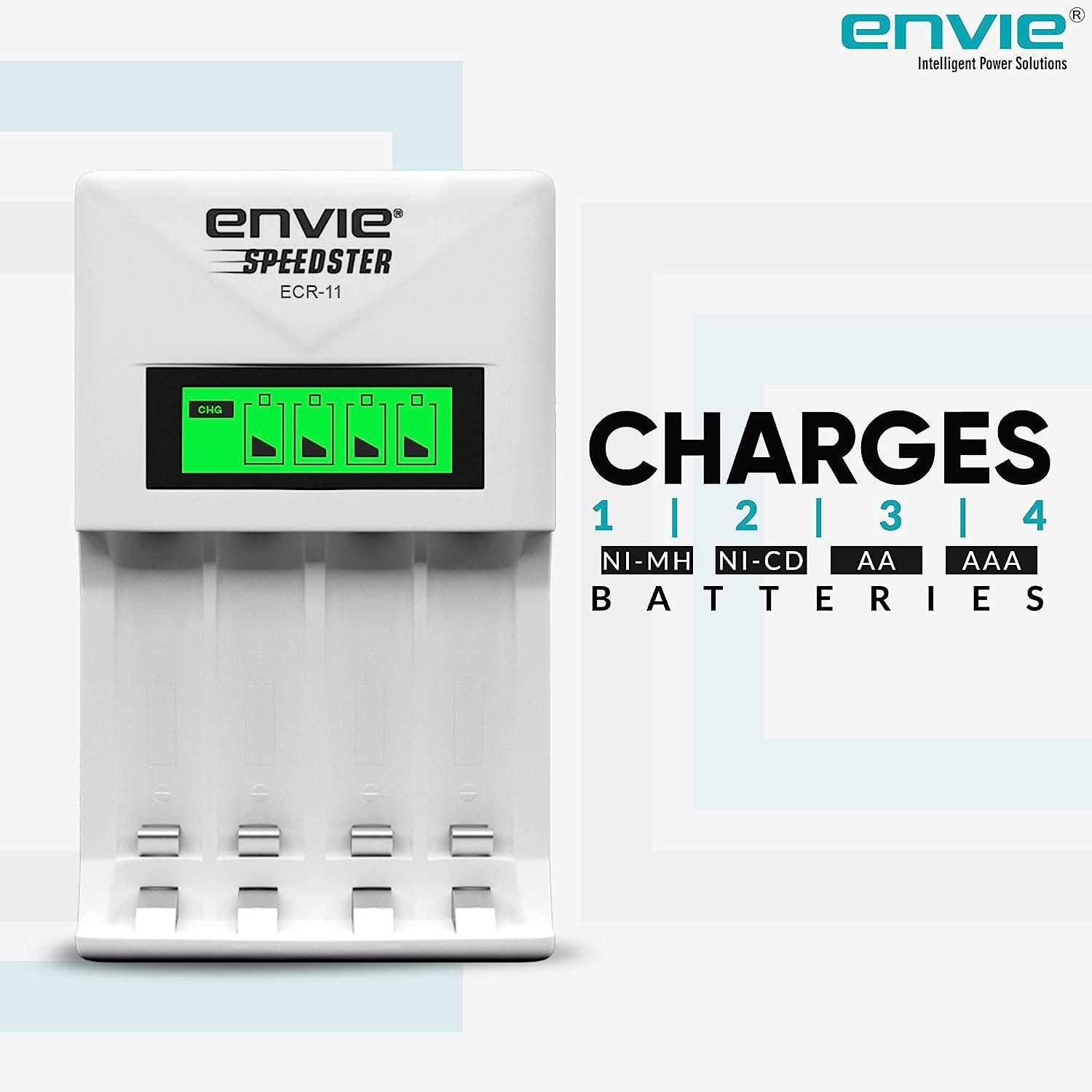 ENVIE (ECR 11) Speedster Fast Charger for AA & AAA Rechargeable Batteries (with LCD Display) - Digitek