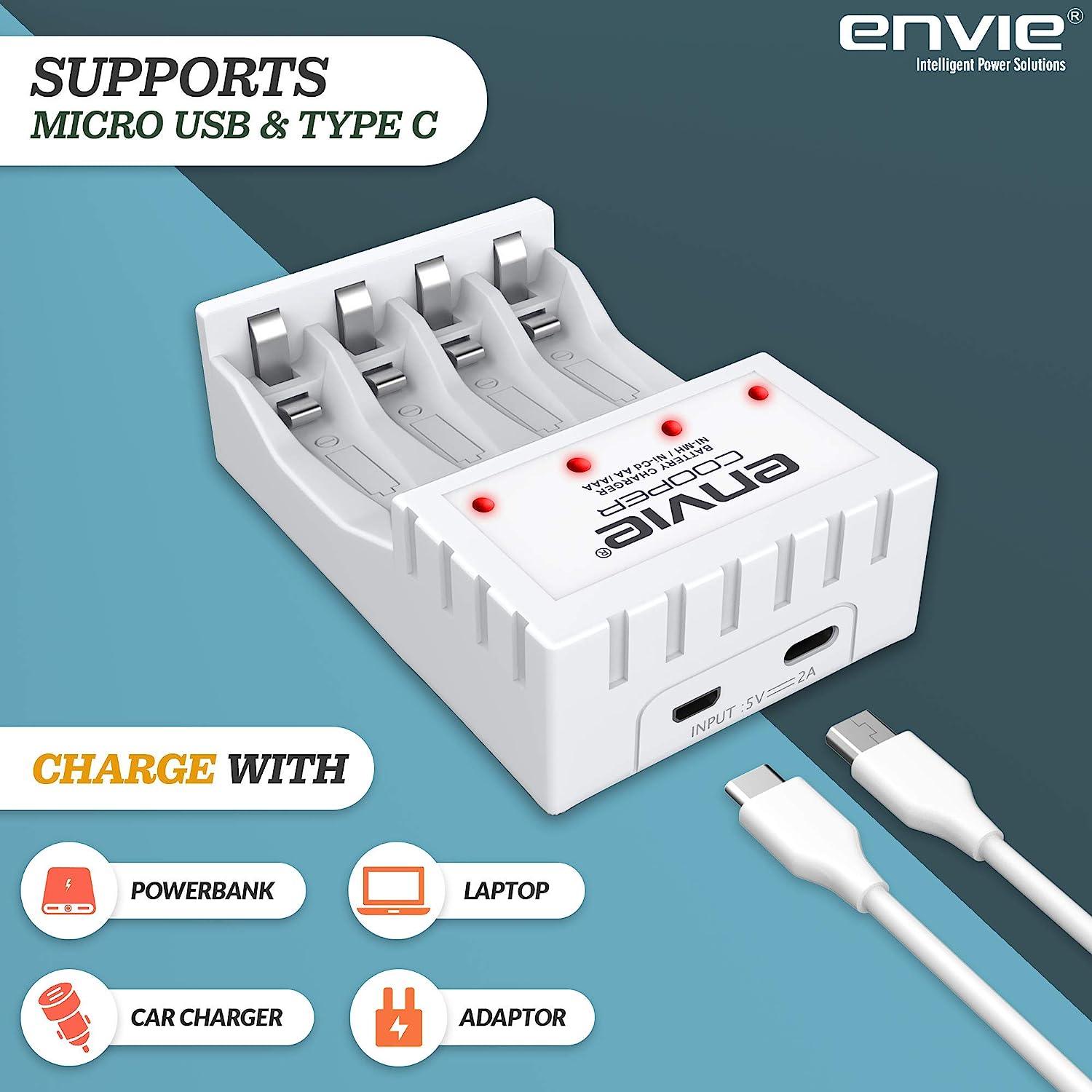 ENVIE (ECR-20 4xAA Ni-Cd 1000) Beetle Charger with Envie Ni-Cd1000mAh Batteries. - Digitek