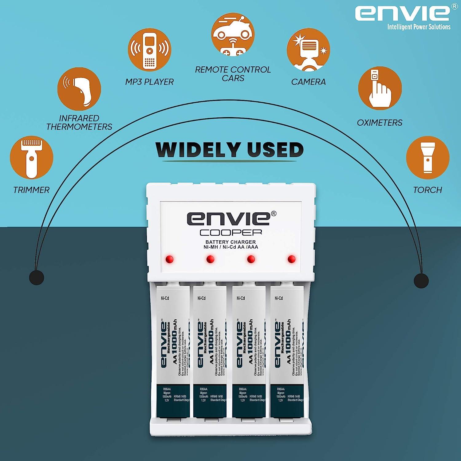 ENVIE (ECR-20 4xAA Ni-Cd 1000) Beetle Charger with Envie Ni-Cd1000mAh Batteries. - Digitek