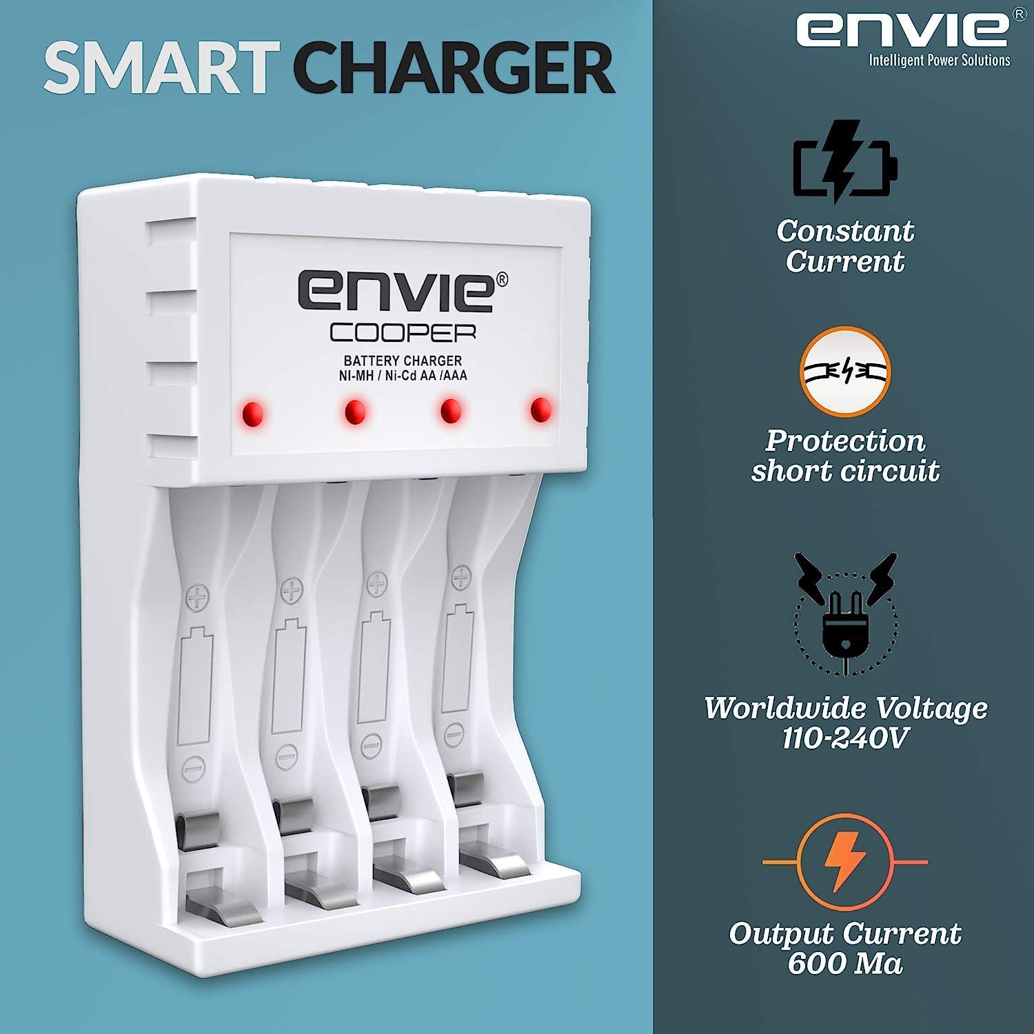 ENVIE (ECR 20 MC+4xAA1000) Standard Rechargeable Battery Charger for AA & AAA Ni-mh/Ni-Cd, LED Indicator, 600MA Output Current, with 4xAA1000 Rechargeable Batteries - Digitek