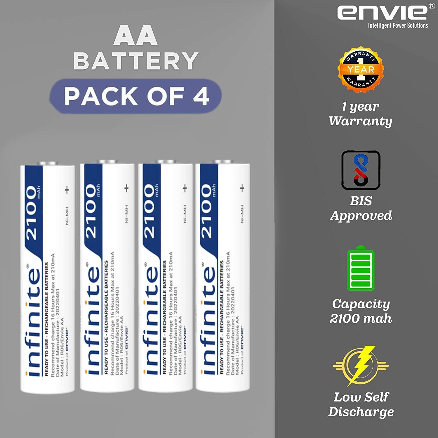 ENVIE (ECR 20 MC+4xAA2100) Standard Rechargeable Battery Charger for AA & AAA Ni-mh/Ni-Cd with 4xAA2100 Rechargeable Batteries - Digitek