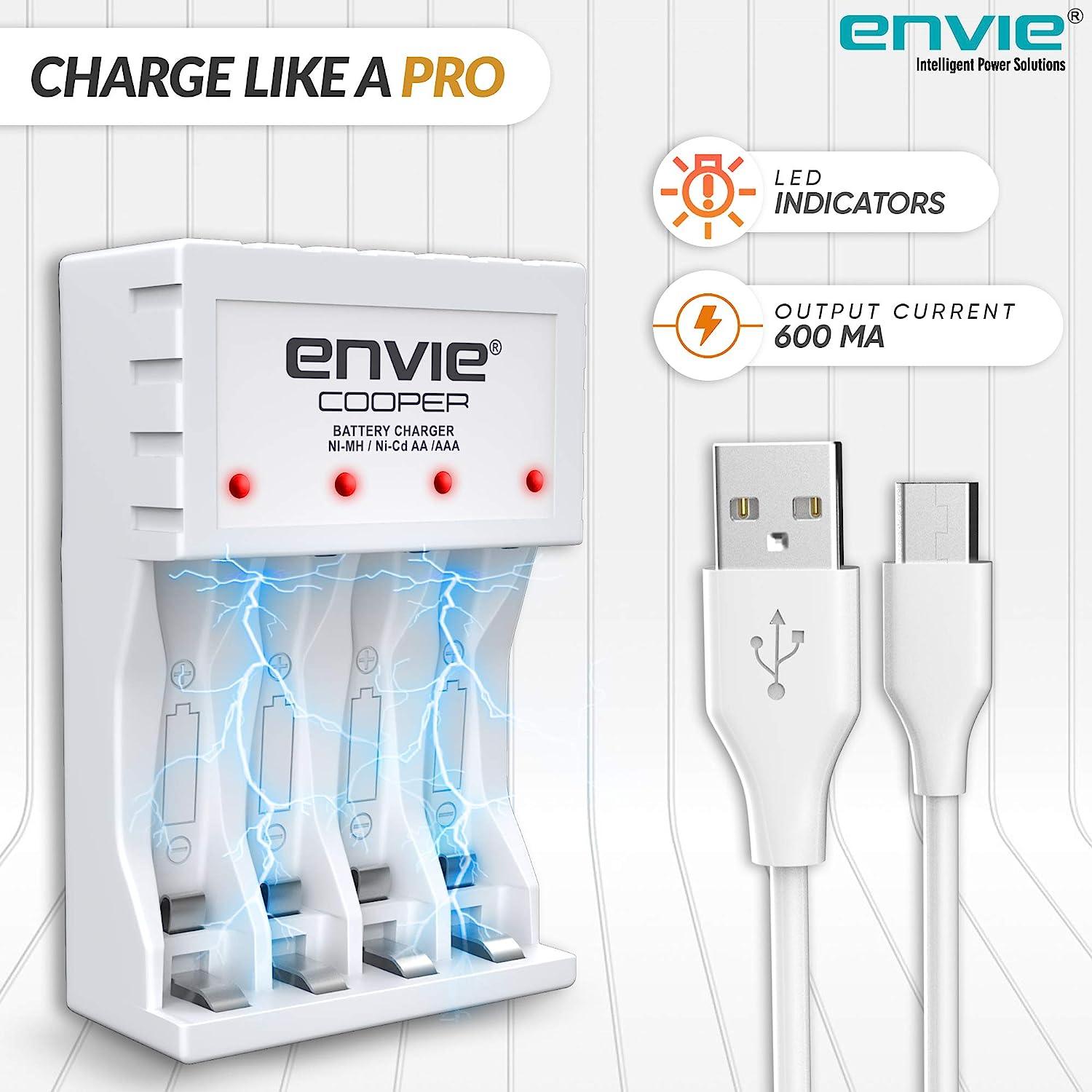 ENVIE (ECR-20 MC) Cooper Rechargeable Battery Charger for AA & AAA Ni-mh Batteries with LED Indicator - Digitek